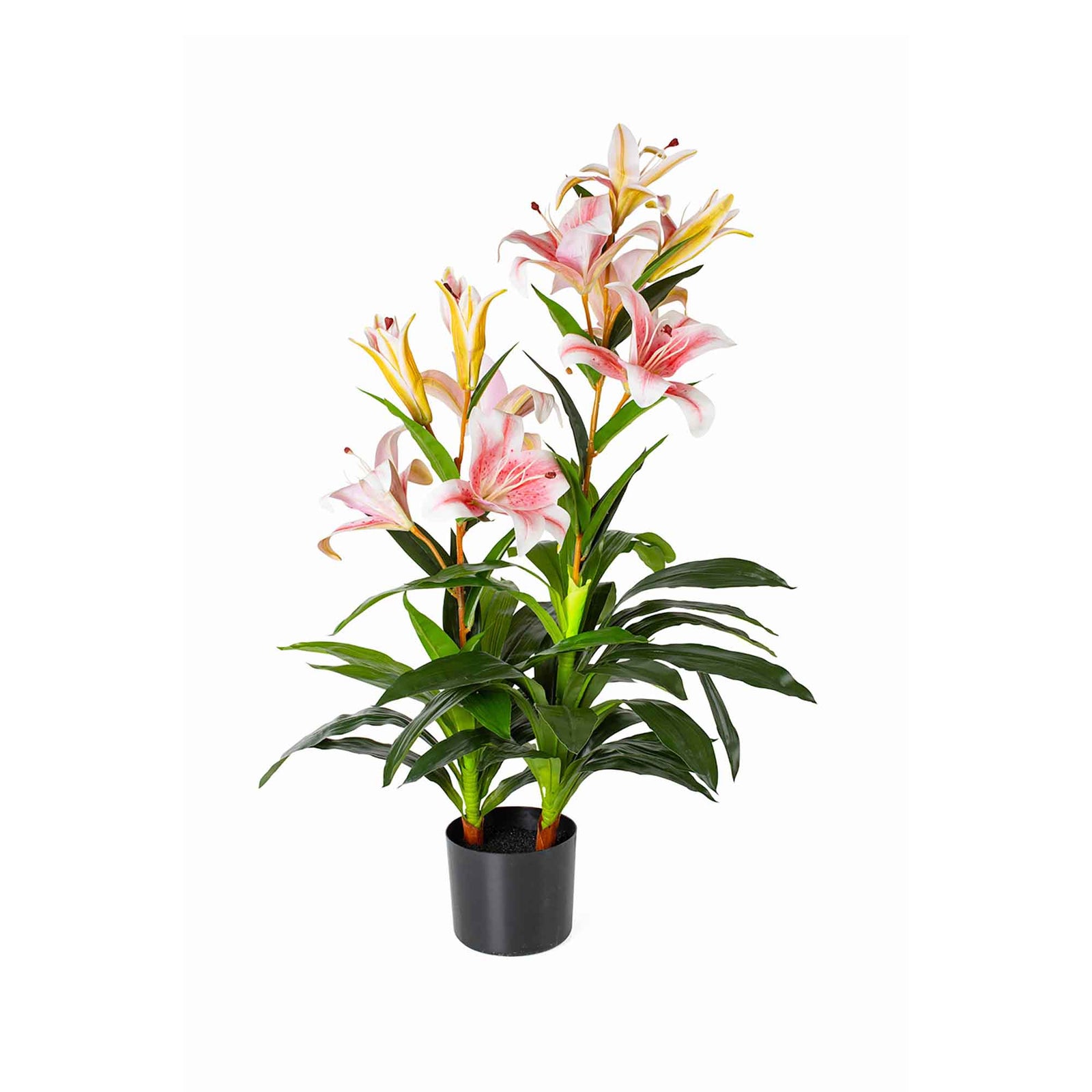 Lys rose artificiel d'intérieur en pot noir, 35"
