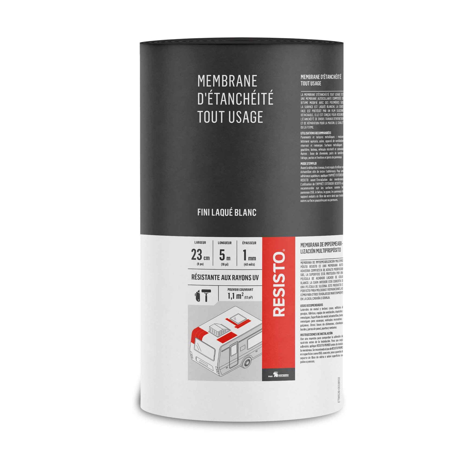 Membrane d'étanchéité tout usage au fini laqué blanc 9" x 16'