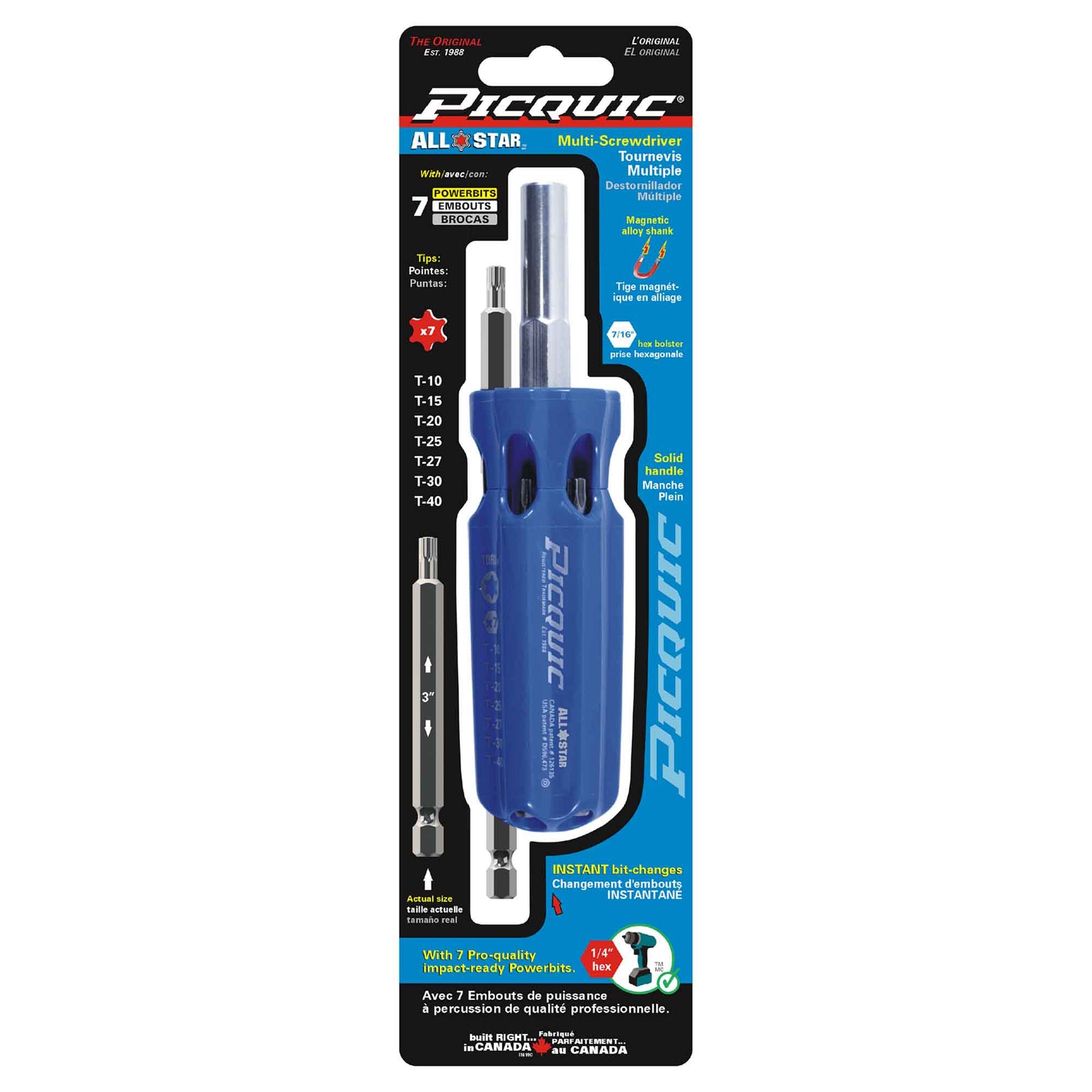 Tournevis multifonction TRUE TORX pleine grandeur avec embouts de 3'', 7 en 1 (bleu)