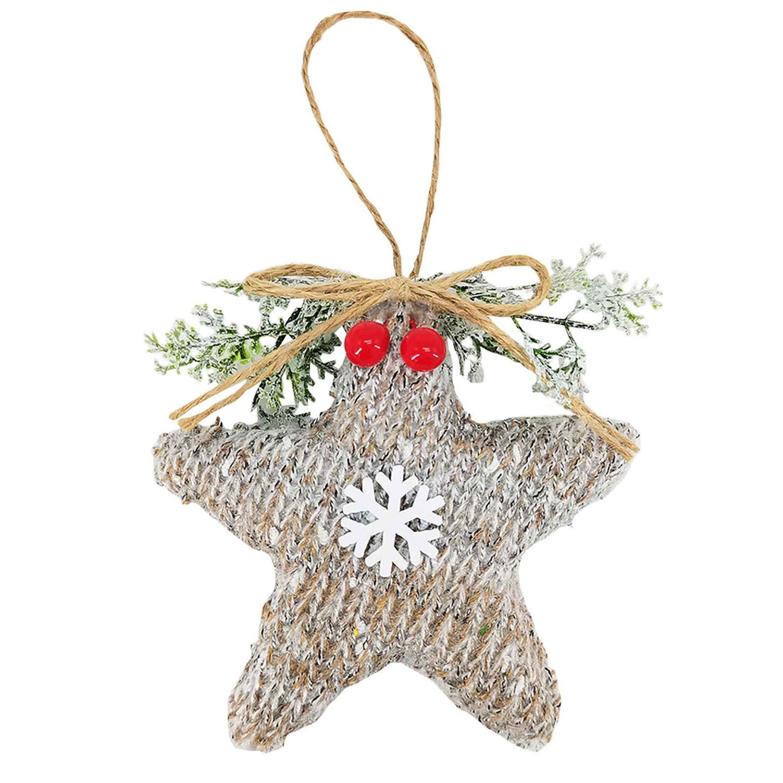 Ornement d’étoile de 4" en tricot avec un flocon de neige, gris