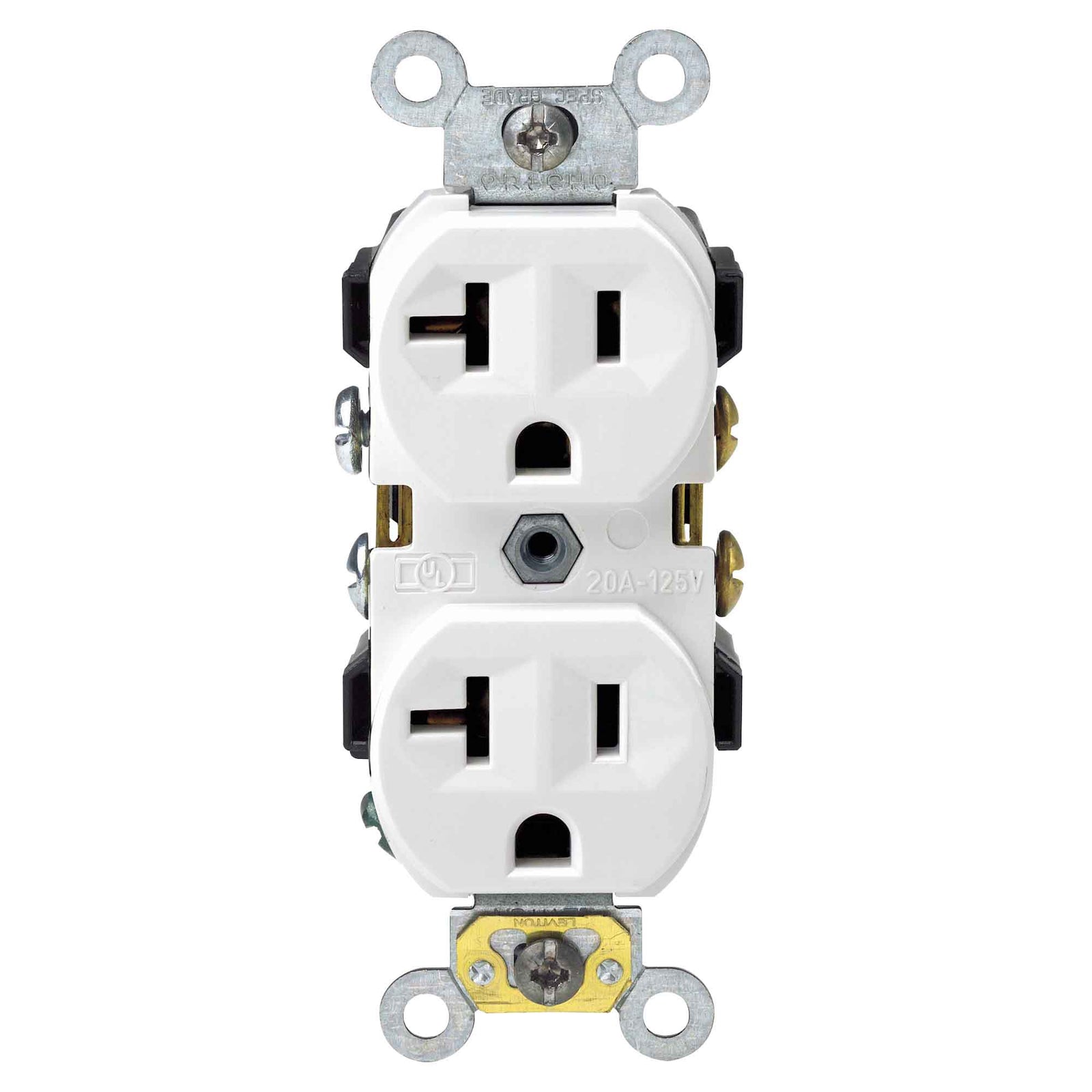 Prise double à 2 pôles et 3 fils en blanc, 20 A / 125 V