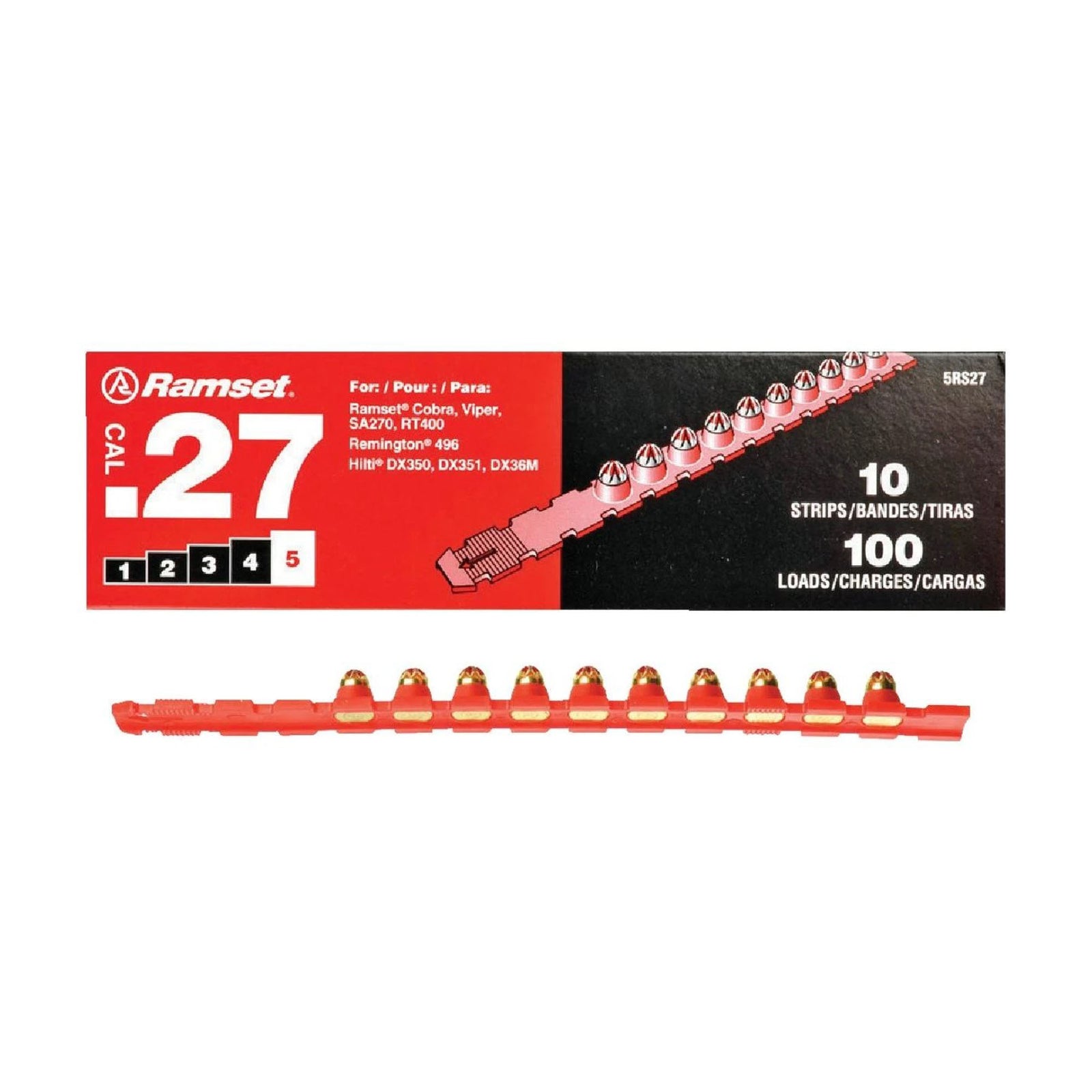 Cartouches rouges sur bandes calibre .27, 10 bandes (100 unités)