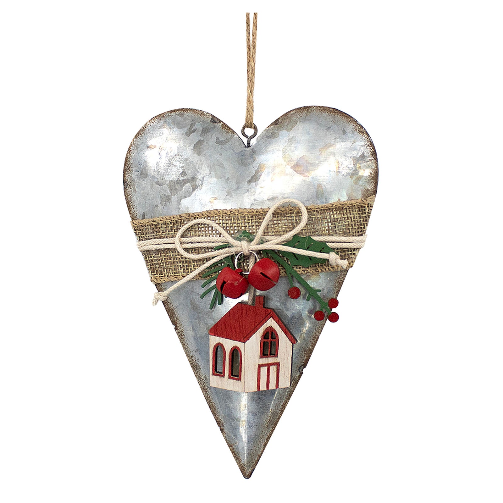 Décoration de coeur suspendu en métal avec maison, 6''