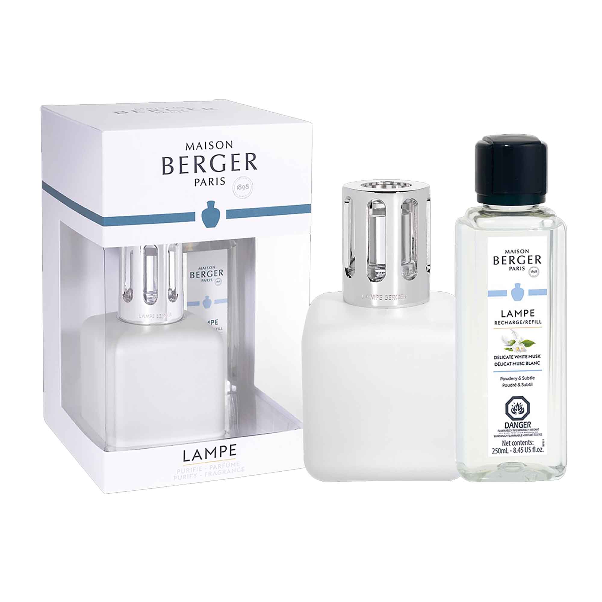 Coffret lampe aromatique glaçon blanc avec parfum, délicat musc blanc