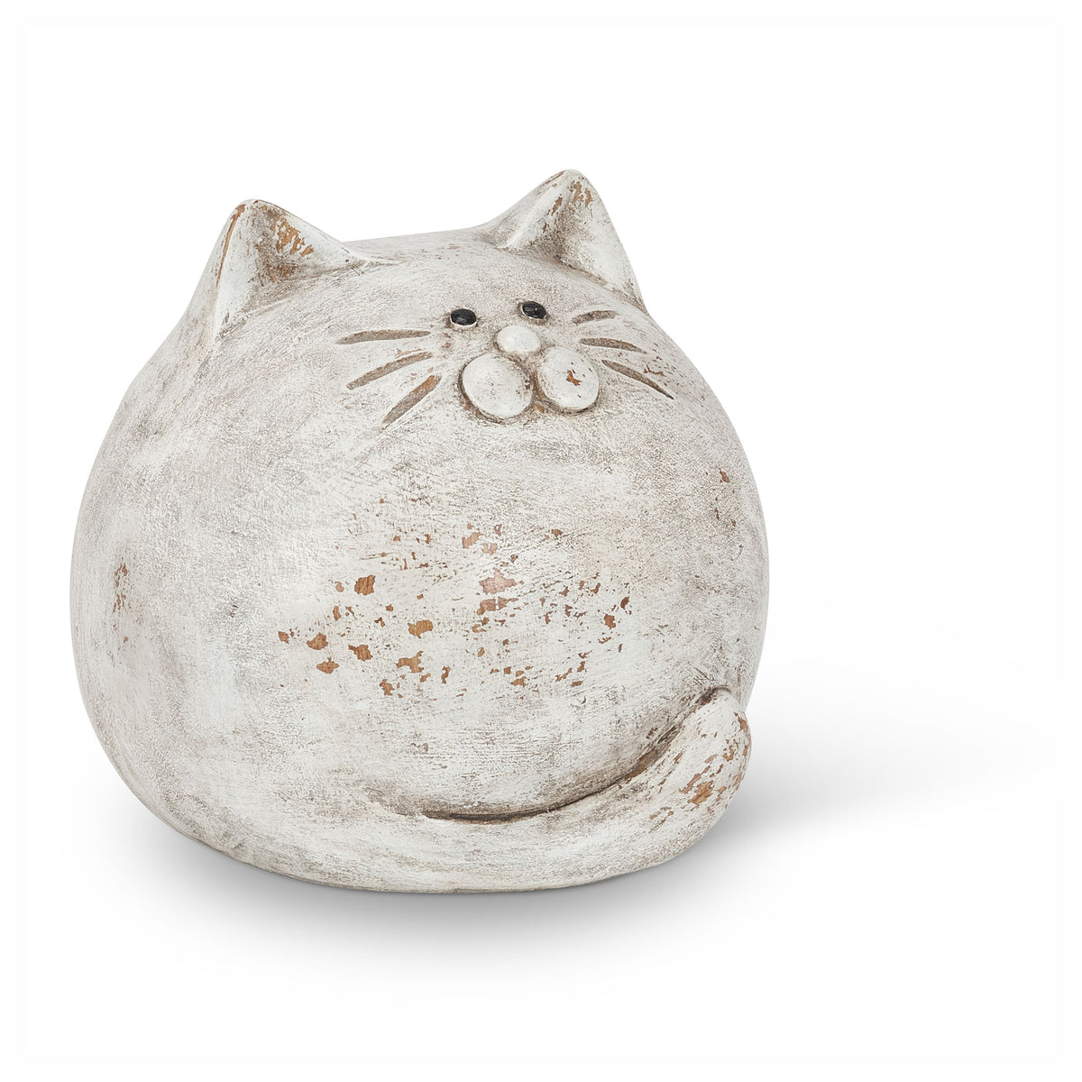Décoration de chat en boule en blanc antique, 4-1/2"