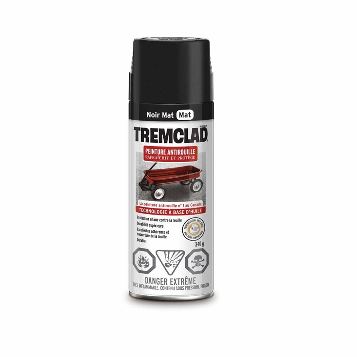 Tremclad peinture aérosol antirouille à base d&#39;huile noir mat, 340 g