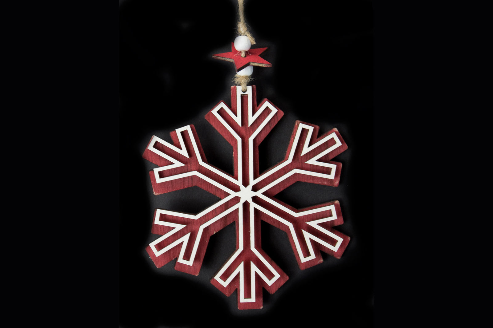 Ornement de flocon de neige en bois rouge, 6''