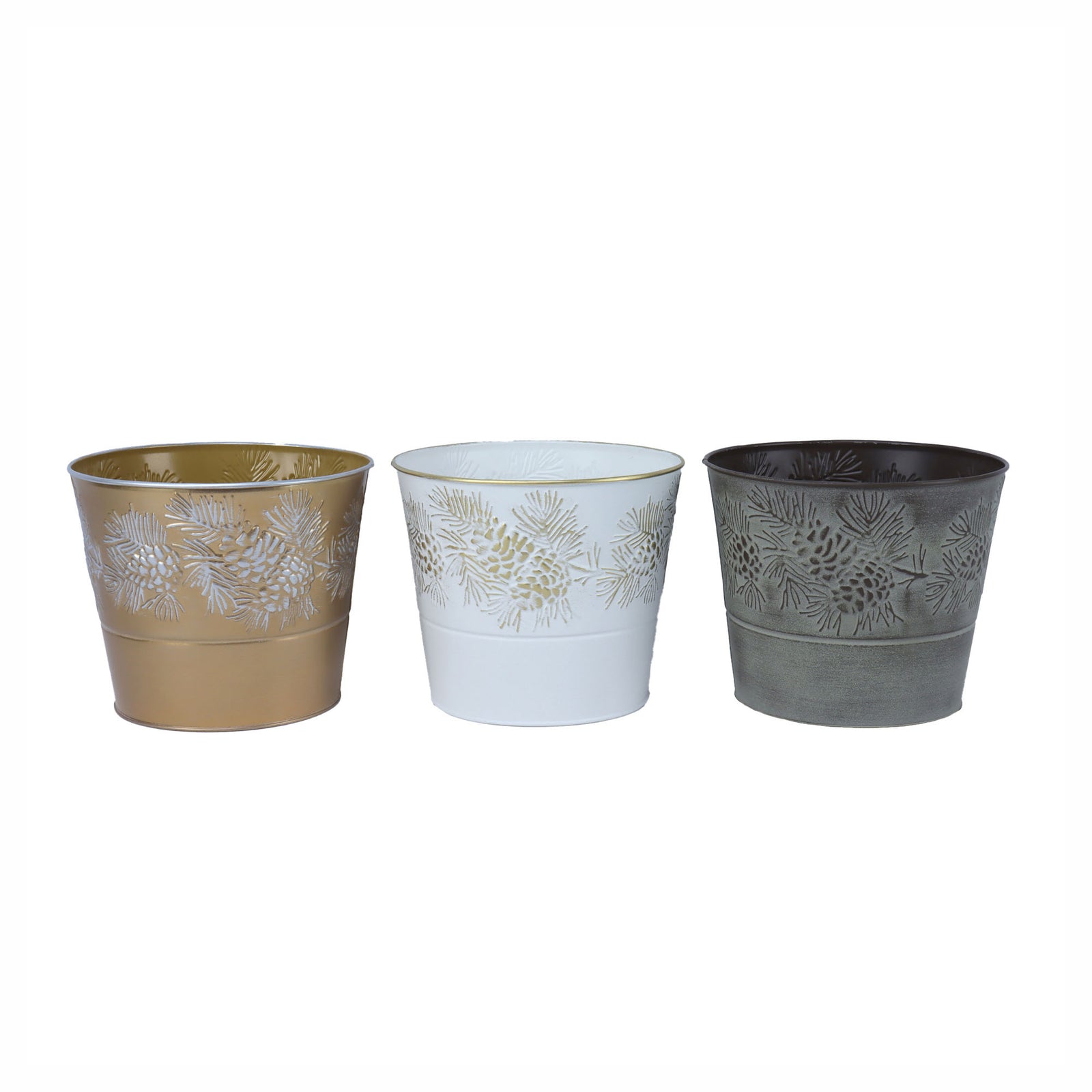 Pot en métal avec pomme de pin en relief, 6,3" (choix entre 3 couleurs)