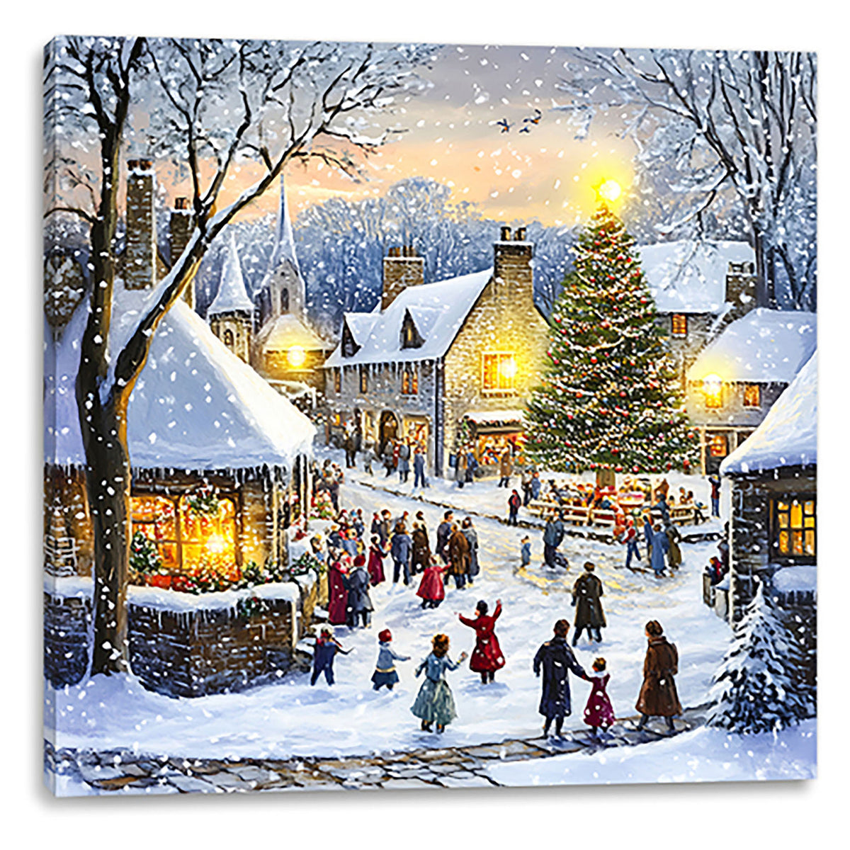 Canevas illustrant la veille de Noël avec lumières DEL, 16" x 16" 