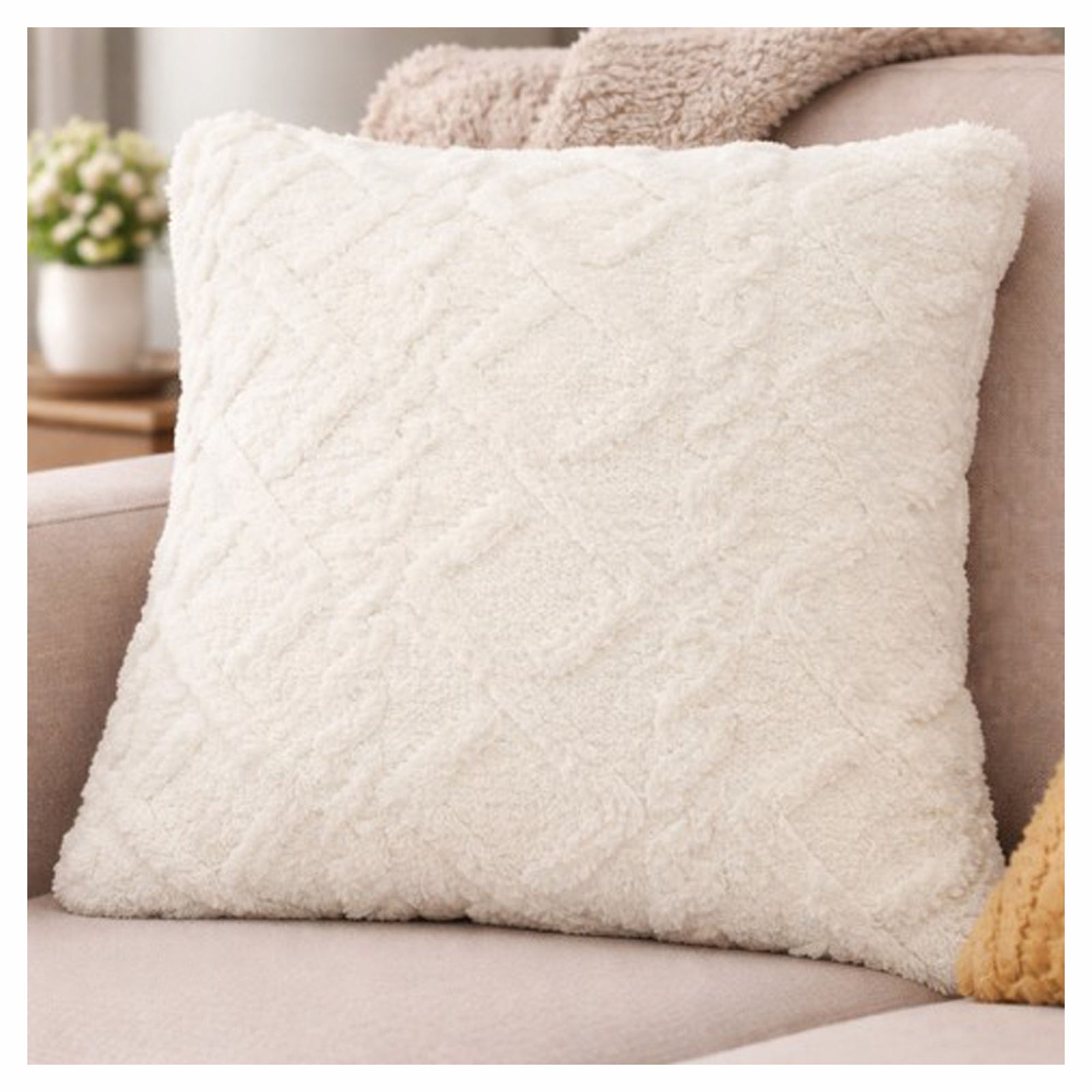 Coussin décoratif texturé, 18'' x 18'' (crème)