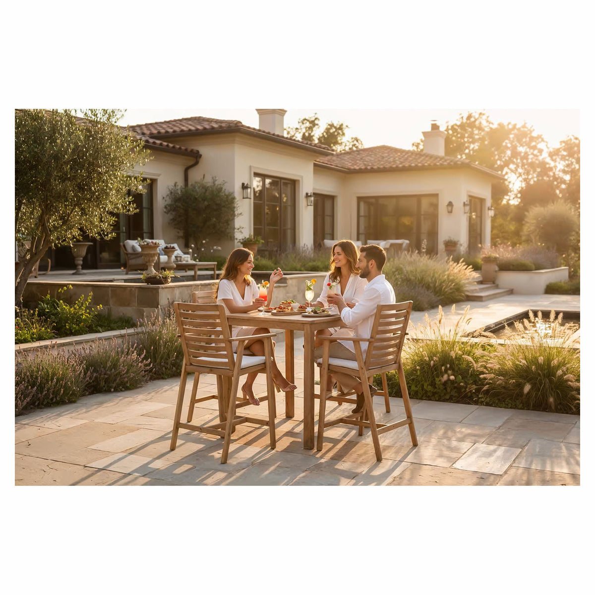 Ensemble de bar carré pour patio Limoges en acacia, 5 morceaux