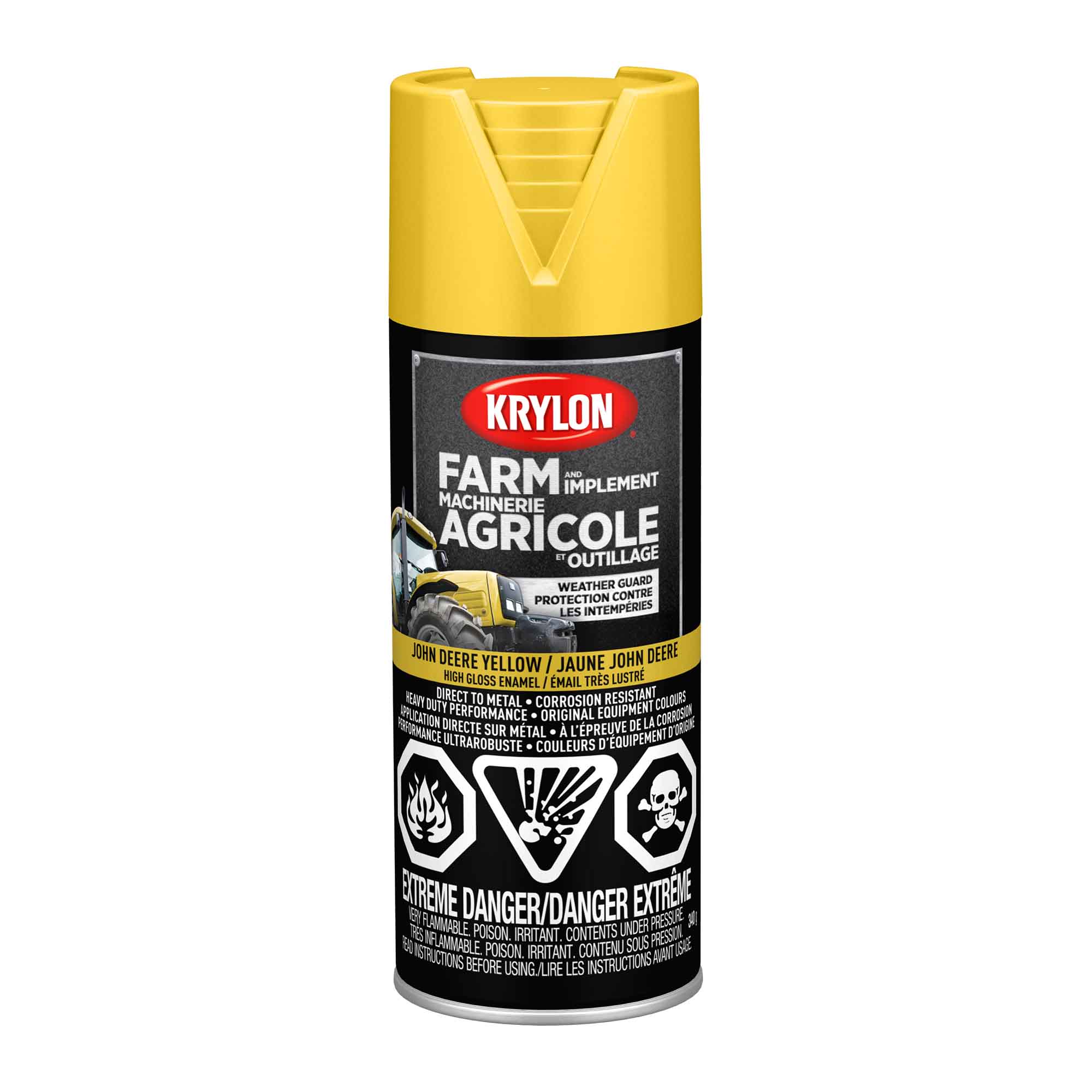 Krylon AGRICOLE  et OUTILLAGE aérosol émail très lustré jaune John Deere, 340 G