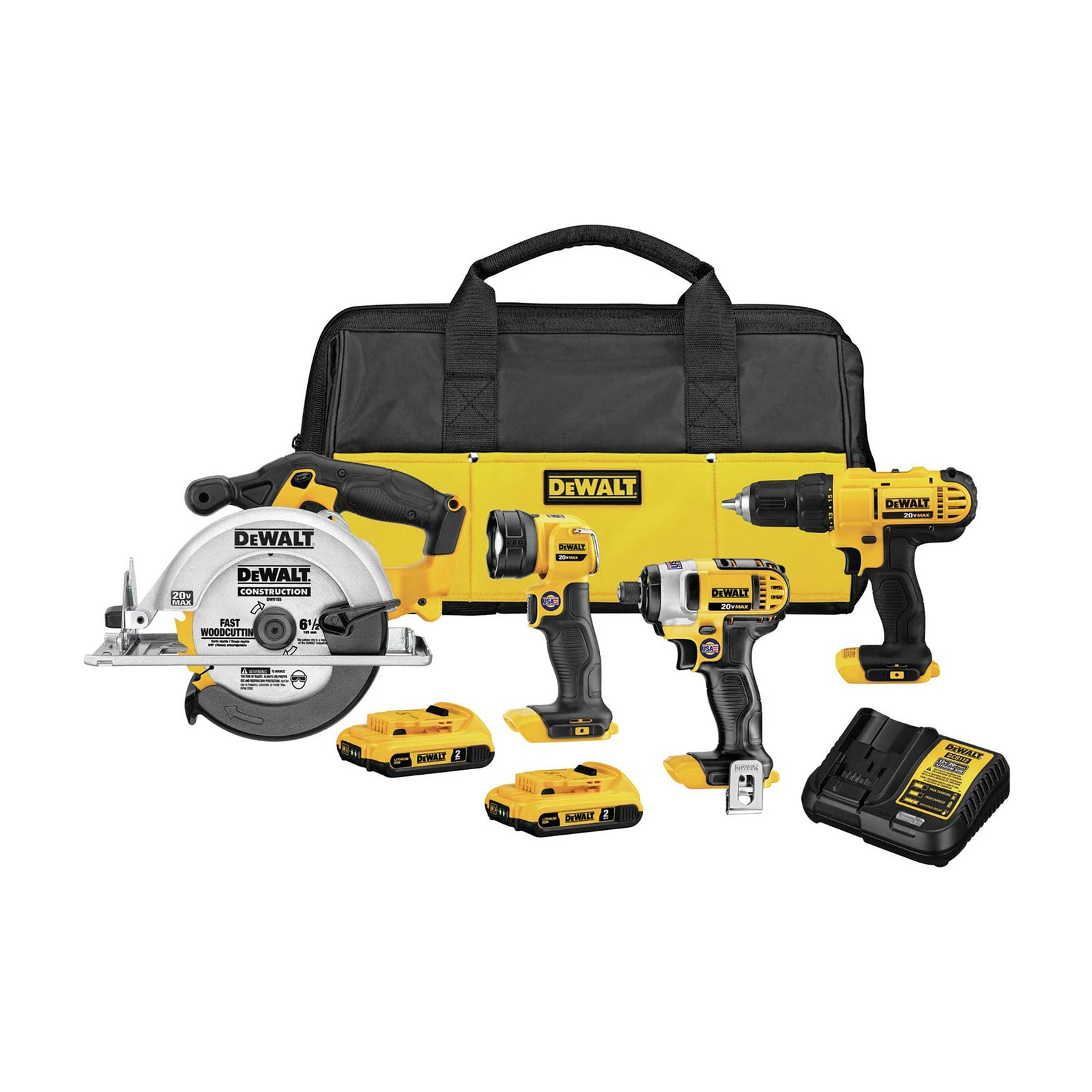 Ensemble de 4 outils sans fil 20 V, 2 batteries, chargeur et sac de transport inclus