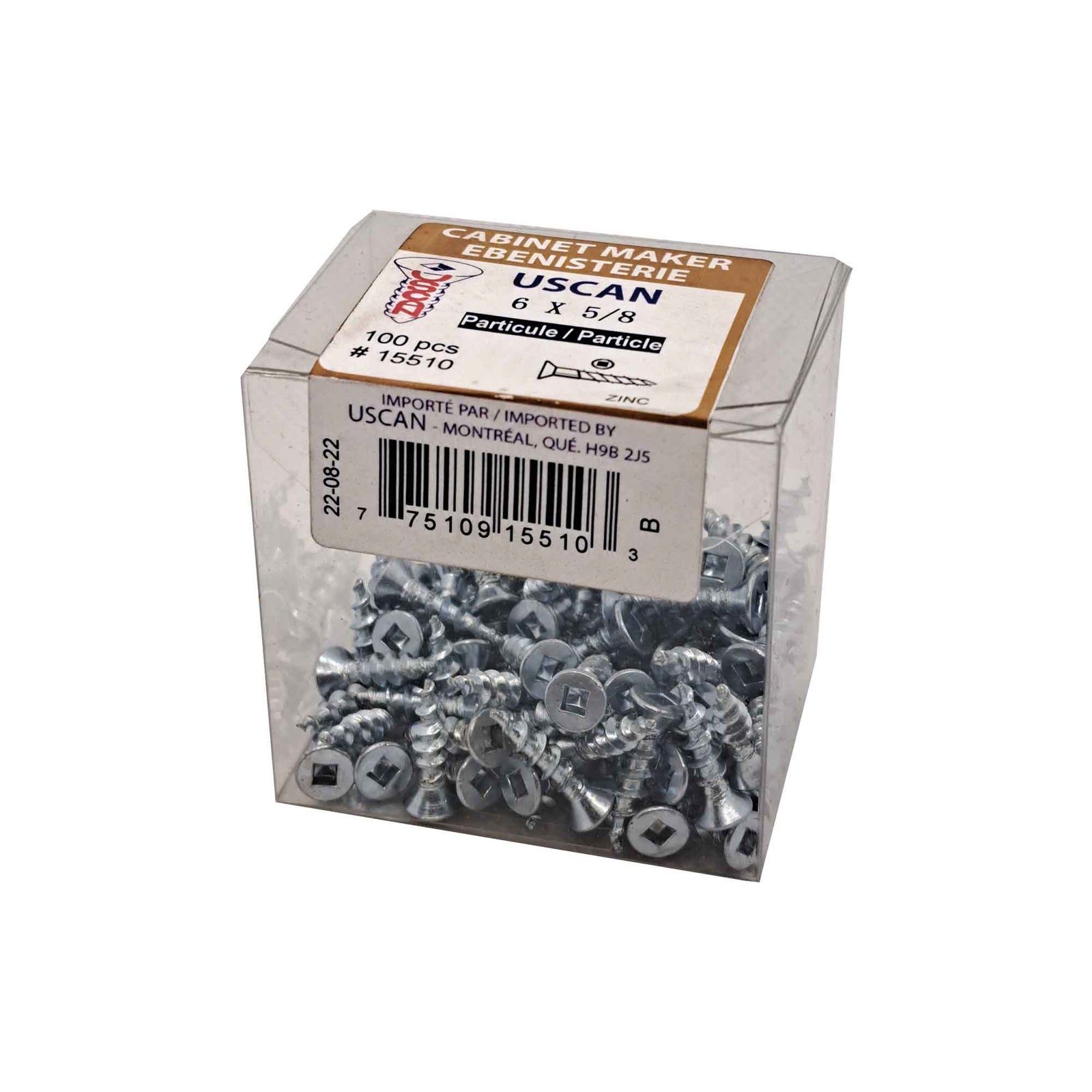 Vis à particule à tête plate plaquée zinc, #6 x 5/8" (100 unités)