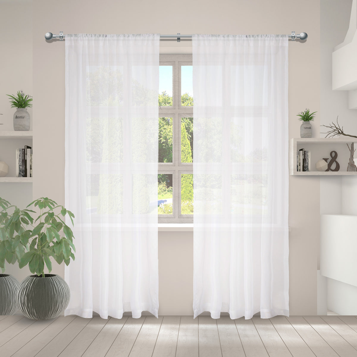 Ensemble de 2 rideaux en voilage tissé, blanc (54" x 84")