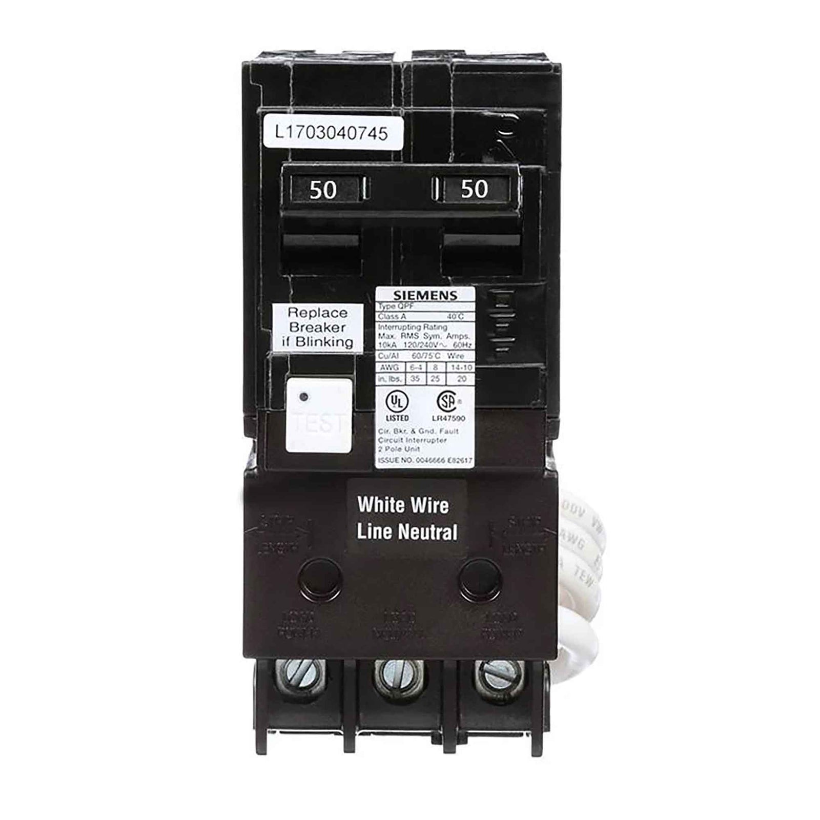 Disjoncteur DDFT bipolaire, 50 A