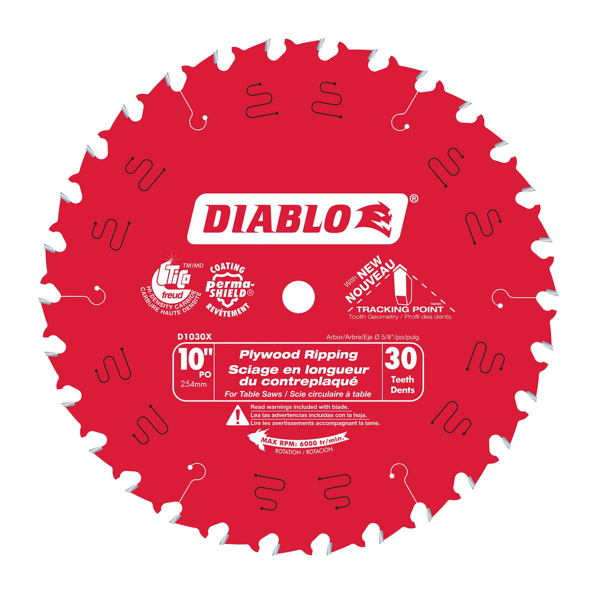 Lame circulaire Diablo pour contre-plaqué de 10&quot; à 30 dents, tige de 5/8&quot;