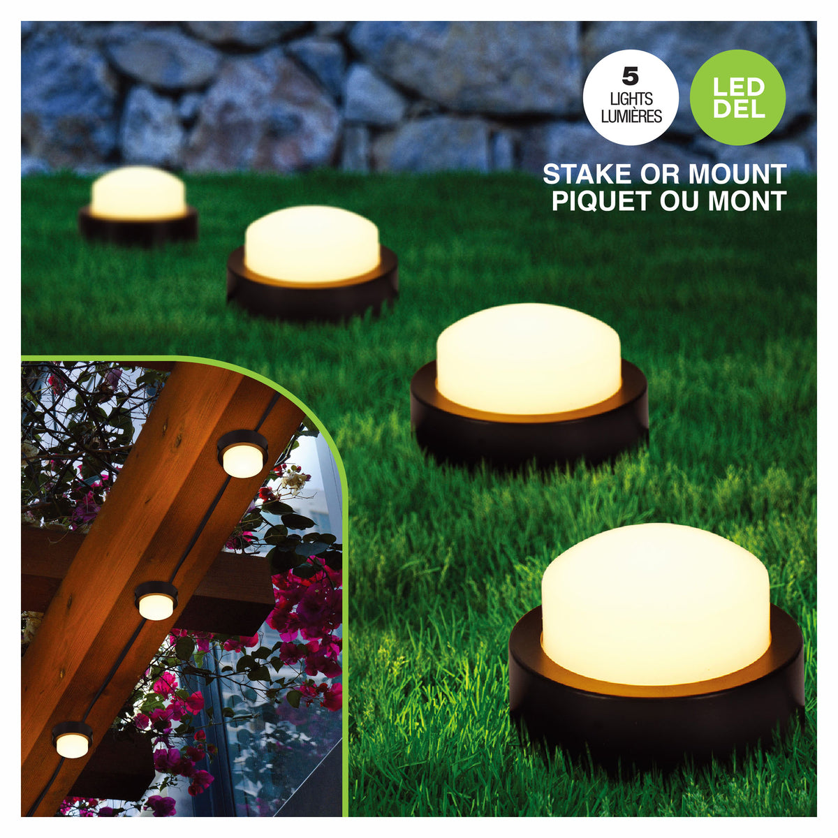 Jeu de mini lampes de paysagement avec piquets, 5 unités