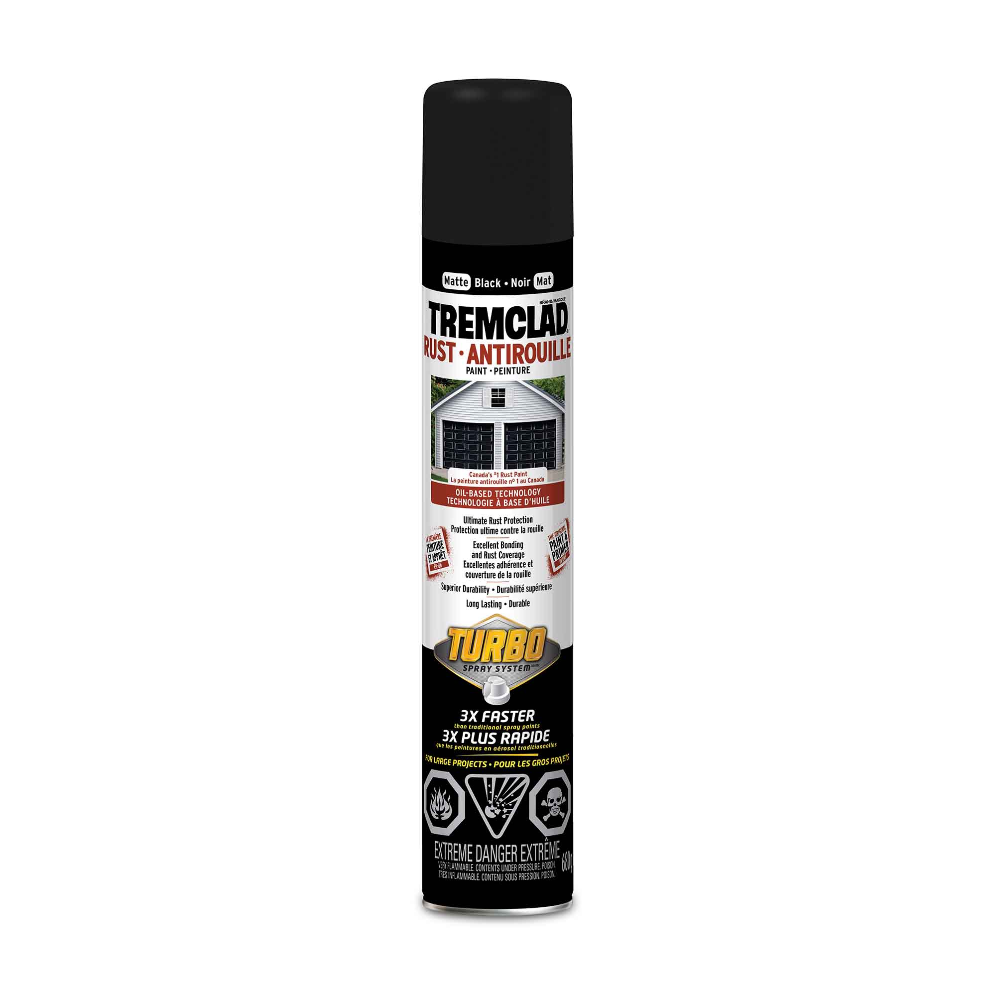 Peinture aérosol antirouille à base d'huile Turbo noir mat, 680 g