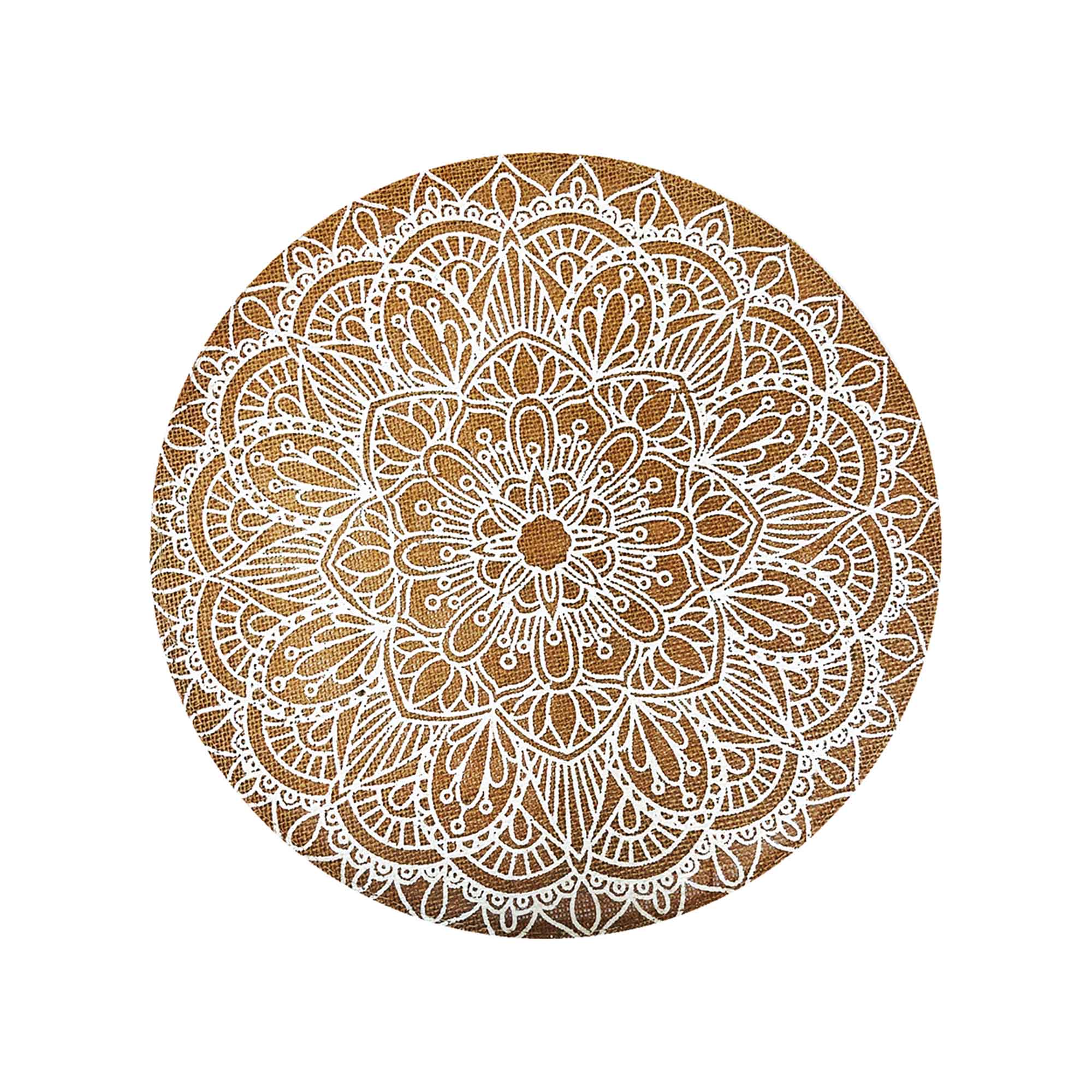 Napperon naturel avec design d'une mosaïque en blanc, 15"