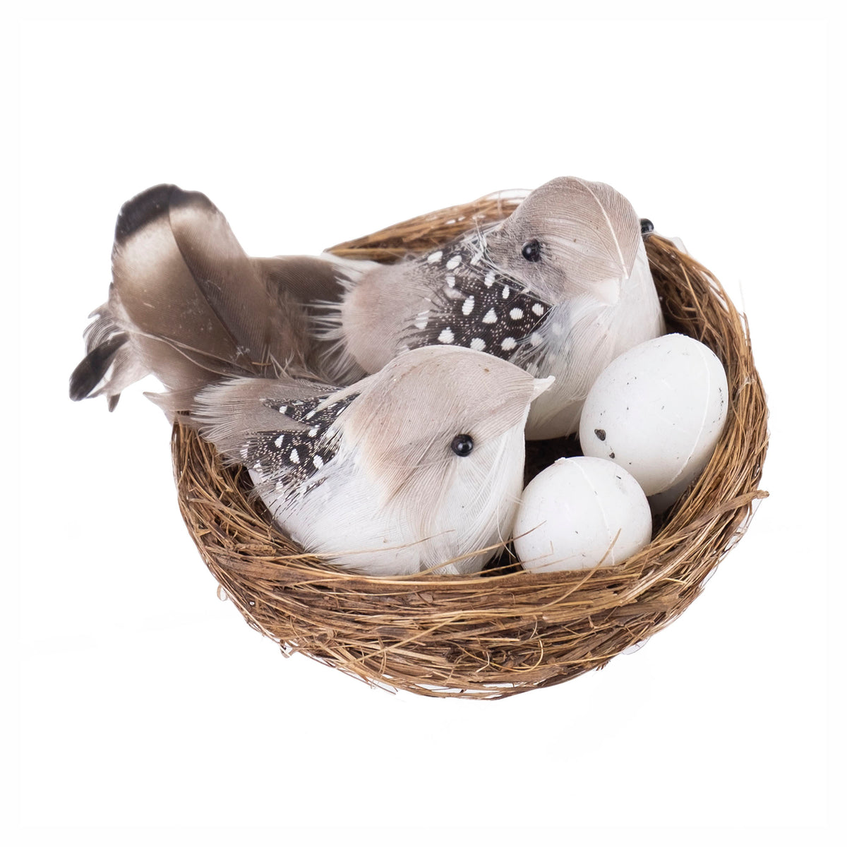 Décoration d'oiseaux avec œufs dans un nid, 3,5"