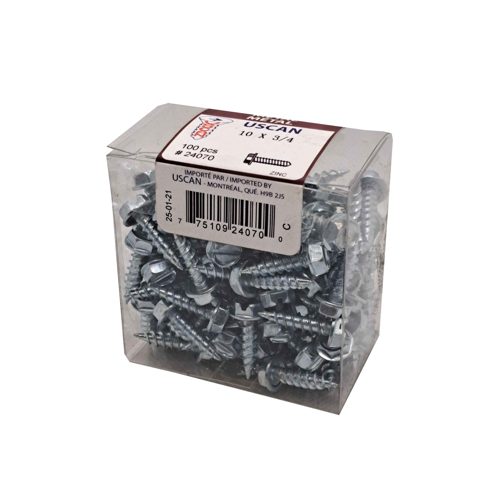 Vis pour conduit "Wildril" à tête hexagonale plaquée zinc, #10 x 3/4" (100 unités)