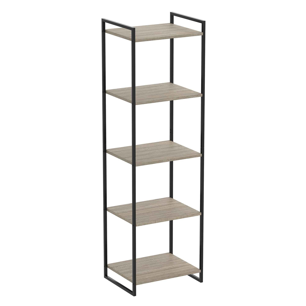 Étagère à 5 niveaux en bois taupe foncé et métal noir, 59&quot; H