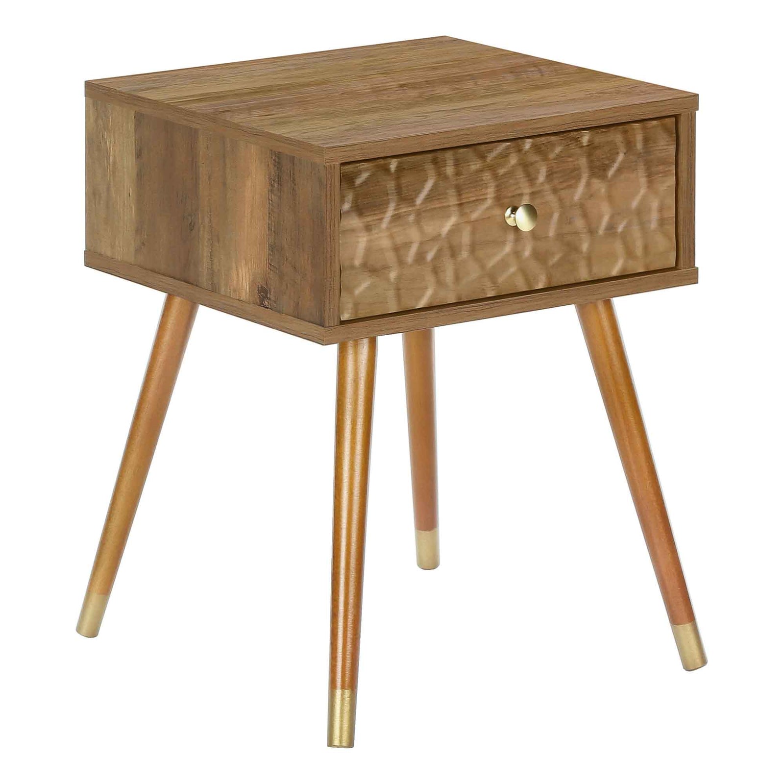 Table d'appoint mi-siècle moderne en faux bois noyer à 1 tiroir de rangement, 20" de hauteur