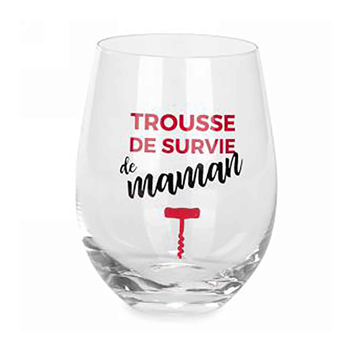 Verre à vin sans pied avec inscription en rouge et noir &quot; Trousse de survie de maman&quot;, 3,5&quot; x 5&quot;