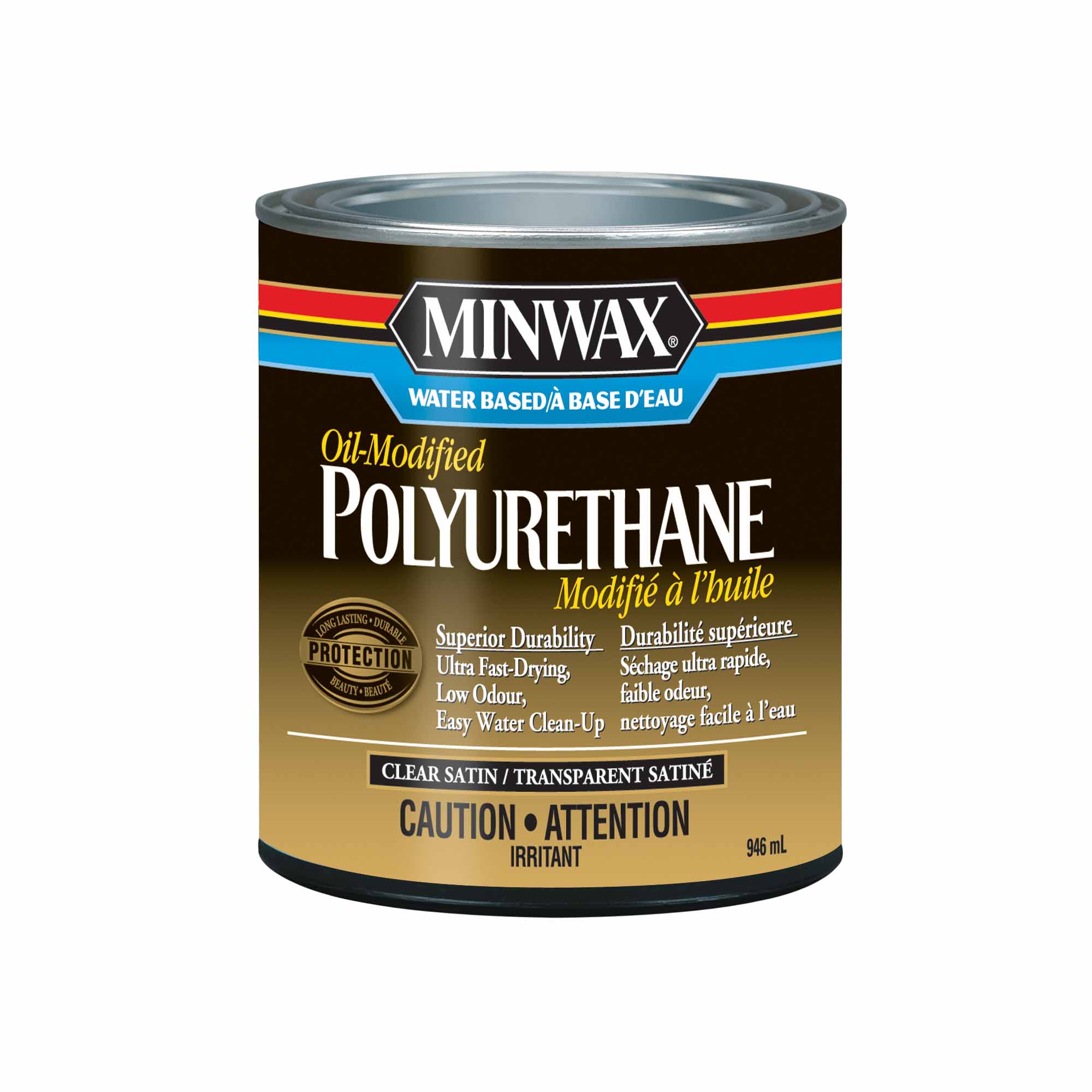 Minwax polyuréthane modifié à l'huile à base d'eau transparent satiné, 946 ml