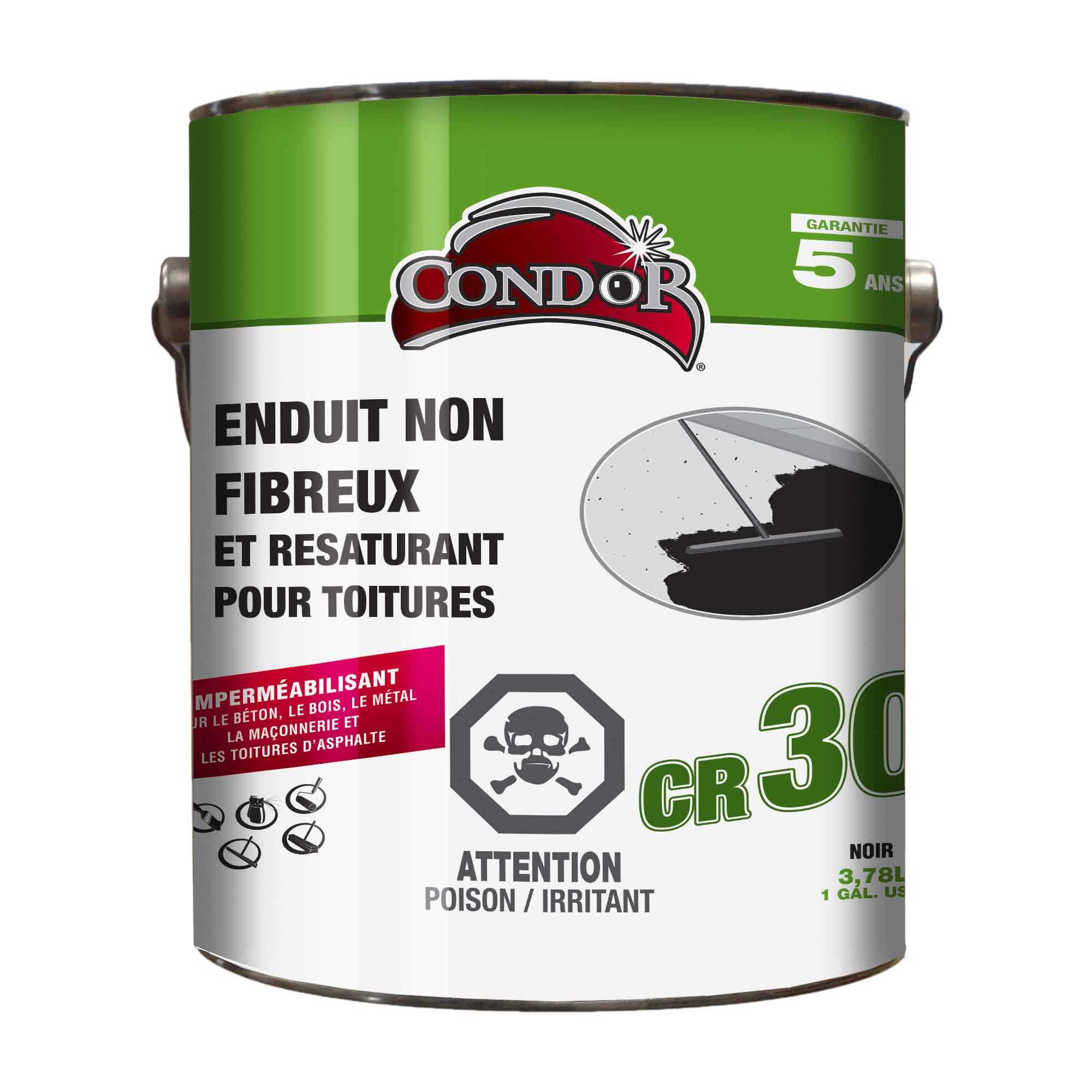 Enduit non fibreux et resaturant pour toitures CR 30, 3,78 L