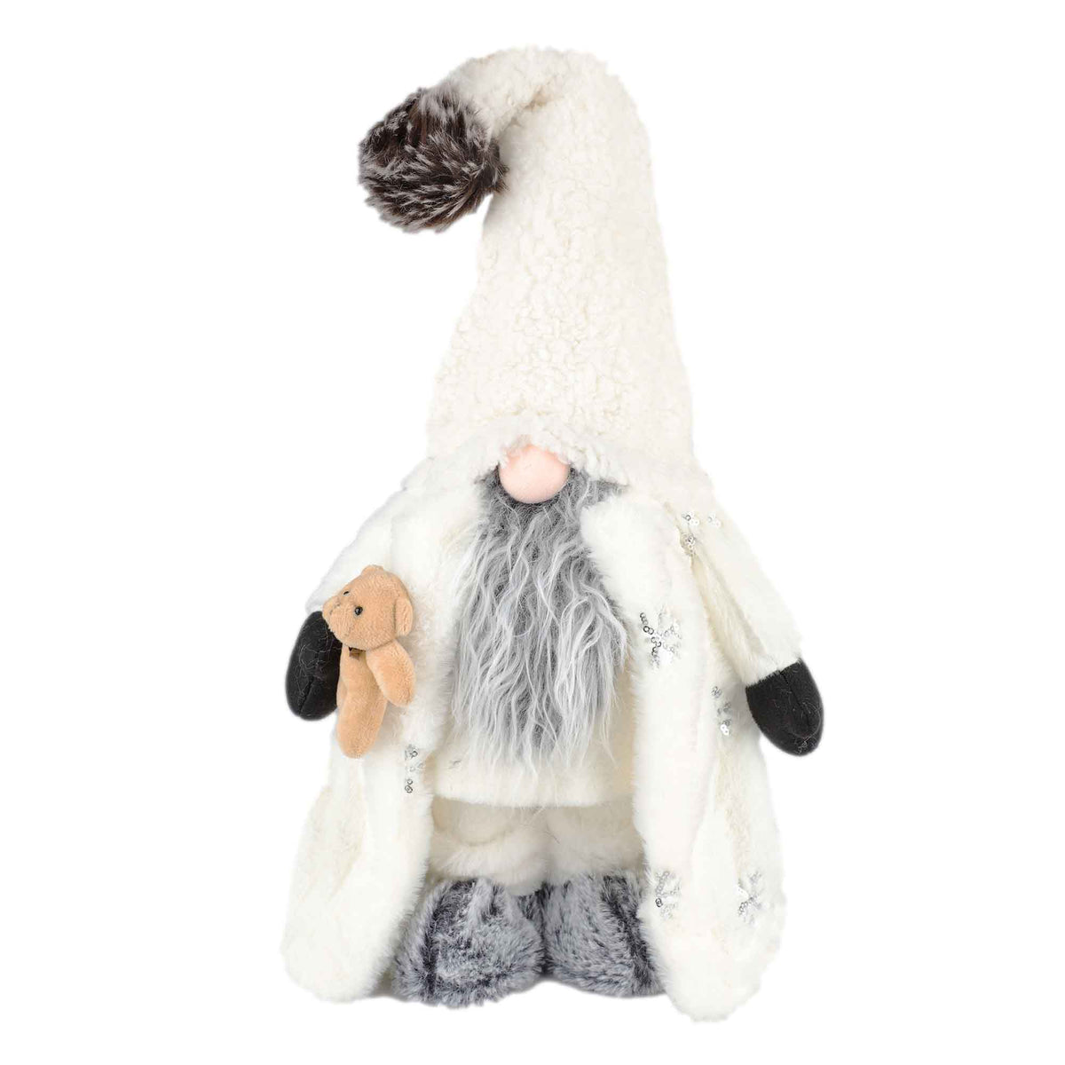 Gnome tenant un ourson en peluche, 55 cm