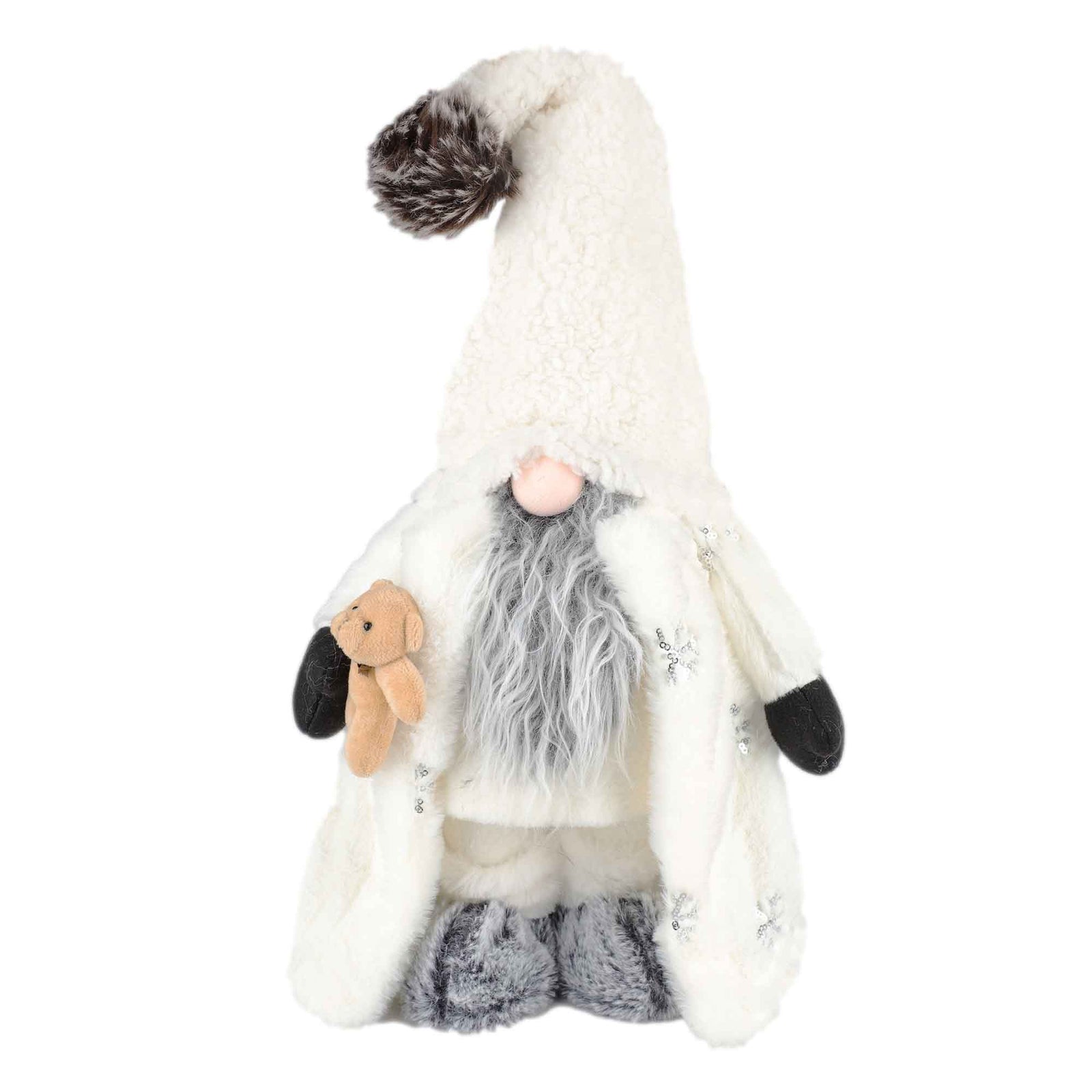 Gnome tenant un ourson en peluche, 55 cm