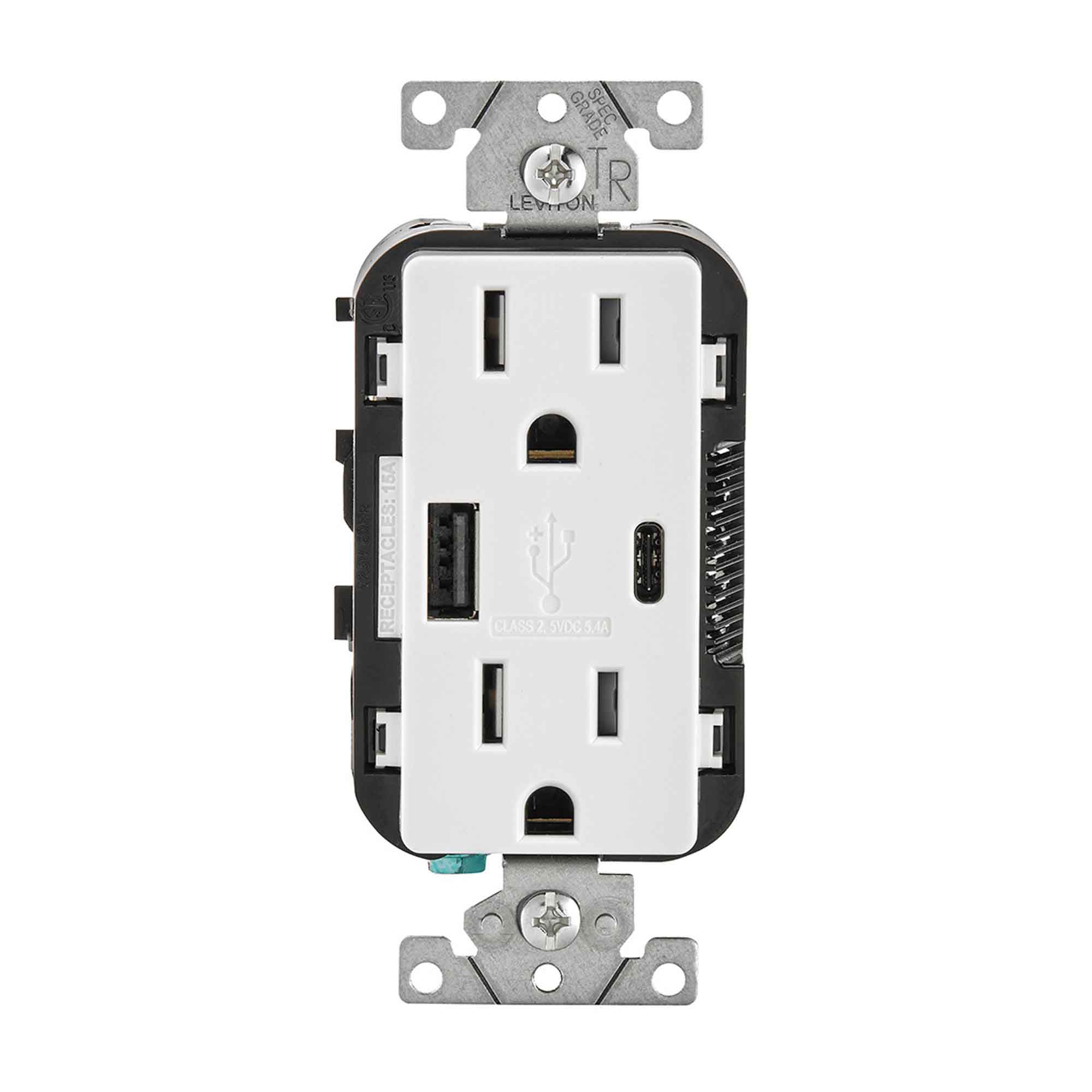 Prise inviolable avec chargeurs USB de Type-A et Type-C, blanc