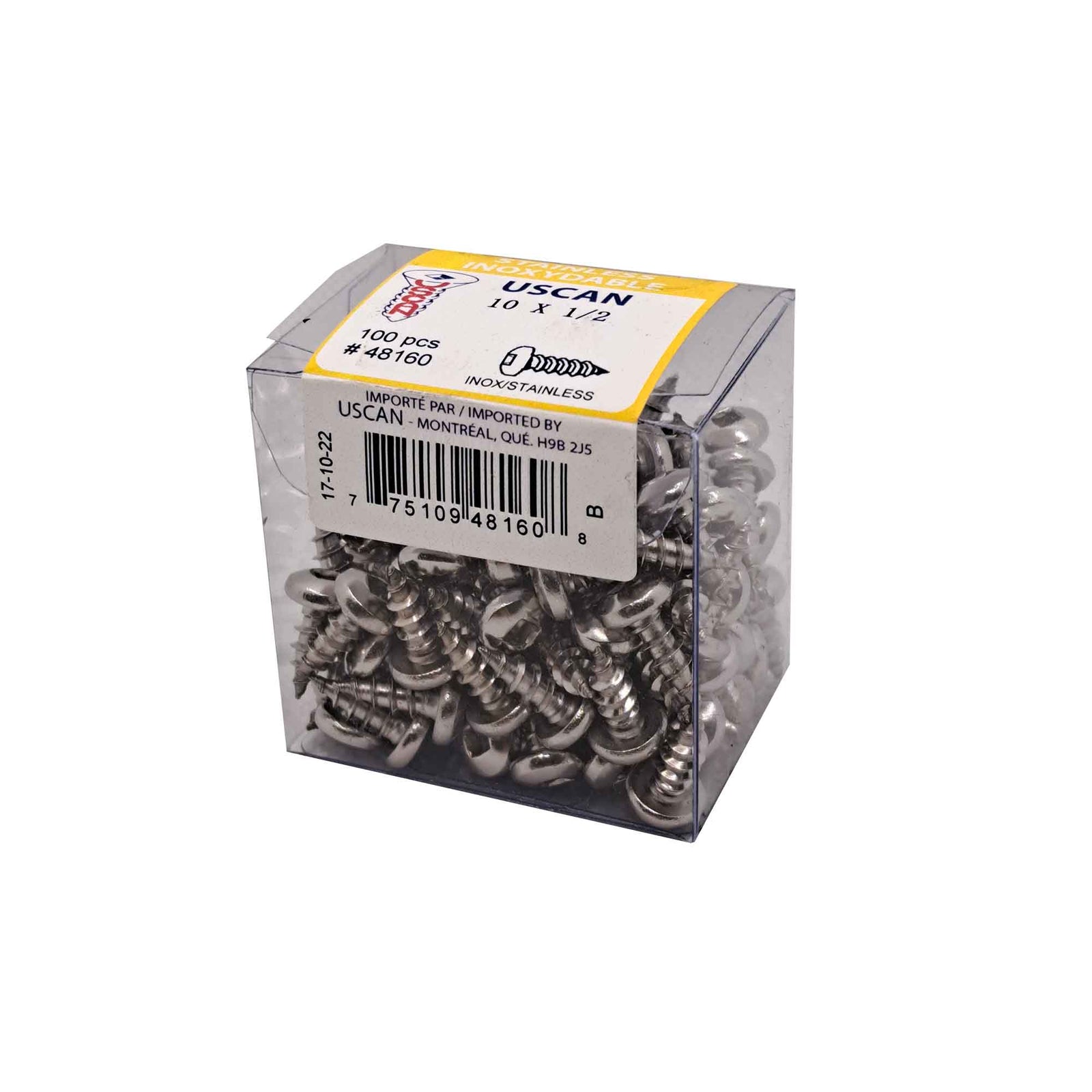 Vis en acier inoxydable à tête ronde pour métal, #10 x 1/2" (100 unités)