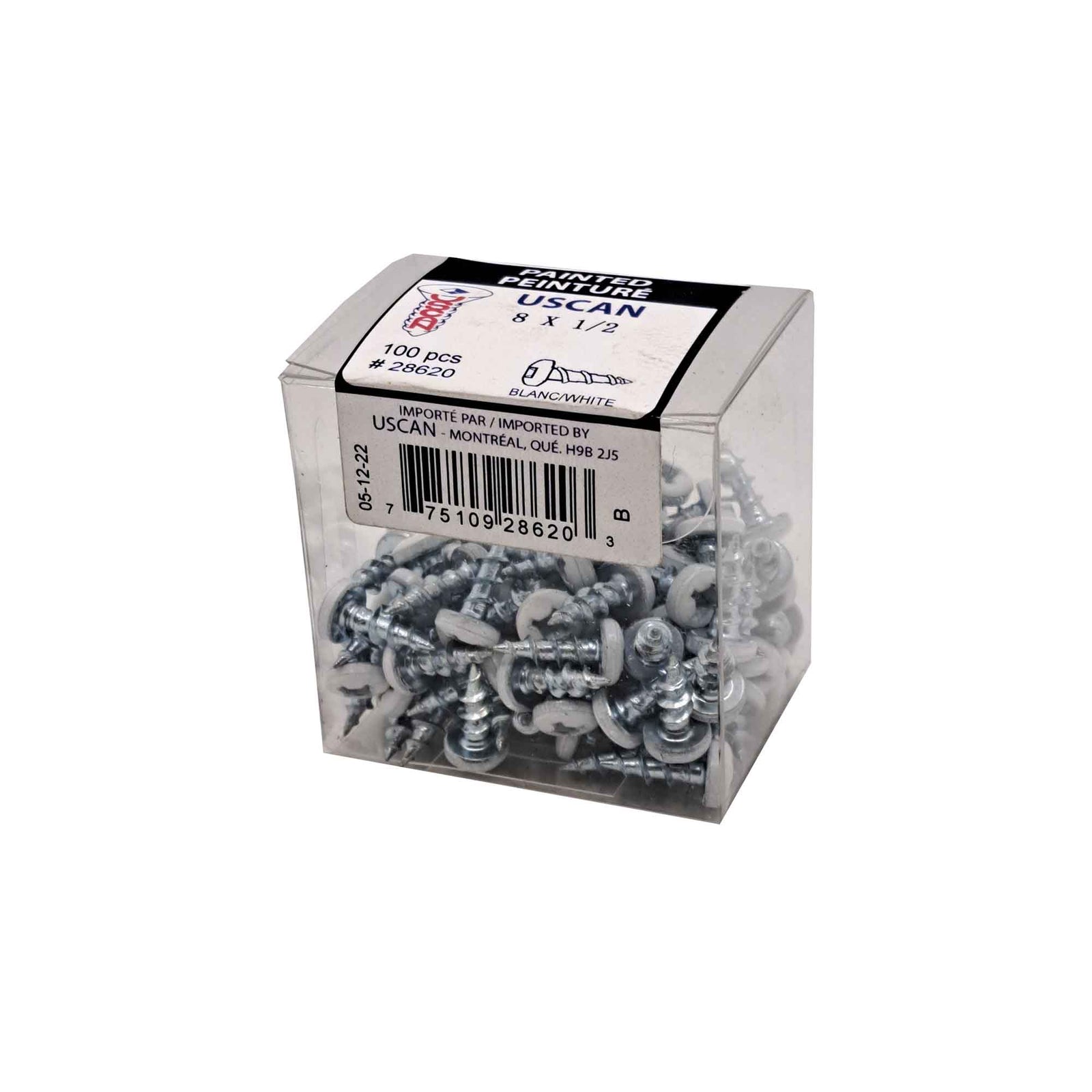 Vis à particule à tête ronde blanche, #8 x 1/2" (100 unités)