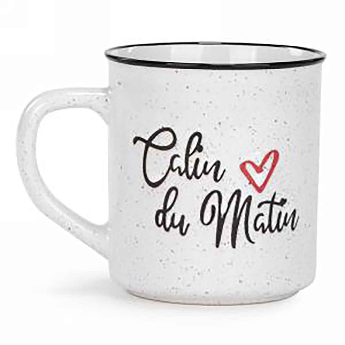 Tasse blanche avec inscription en noir &quot;Calin du matin&quot;, 3,5&quot; x 5&quot;