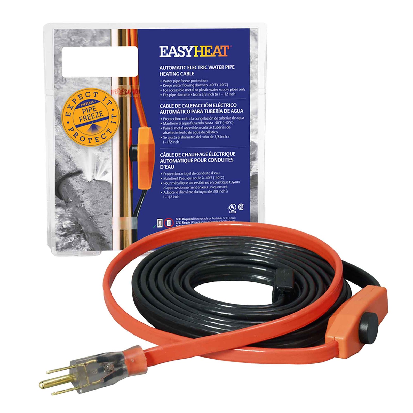 Câble chauffant électrique automatique pour conduites d'eau, 9'