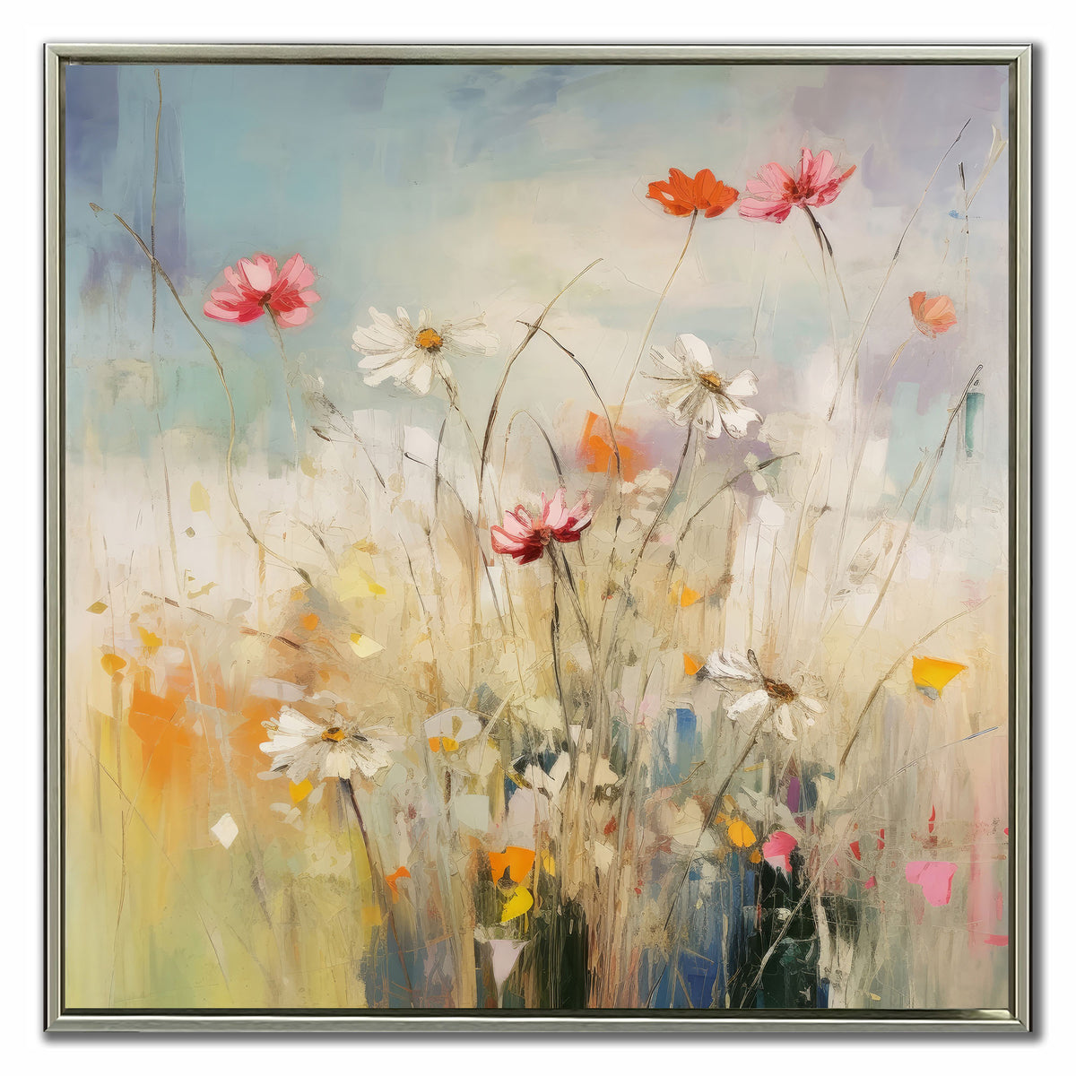 Toile avec cadre de fleurs dans la prairie I, 24" x 24" 