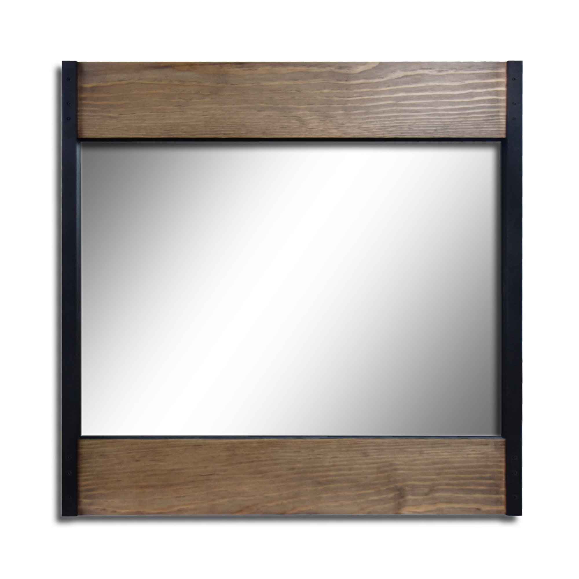 Miroir carré en métal et en bois, 24" x 24"