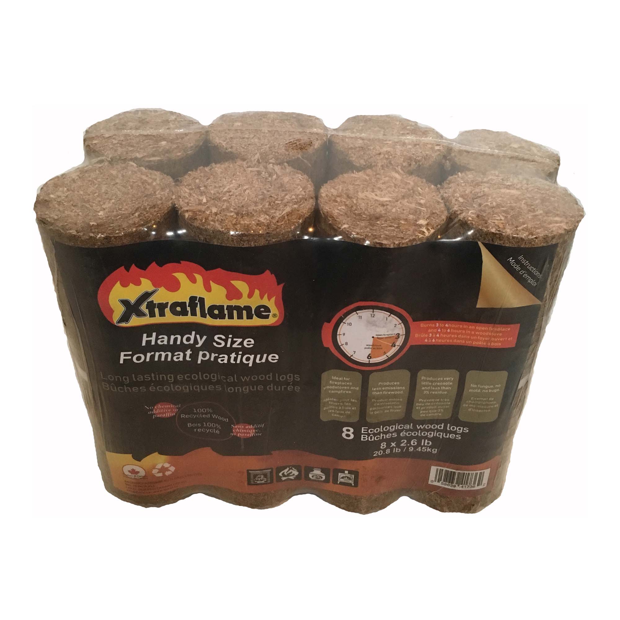 Bûches écologiques Xtraflame format pratique, 8 x 2,6 lb