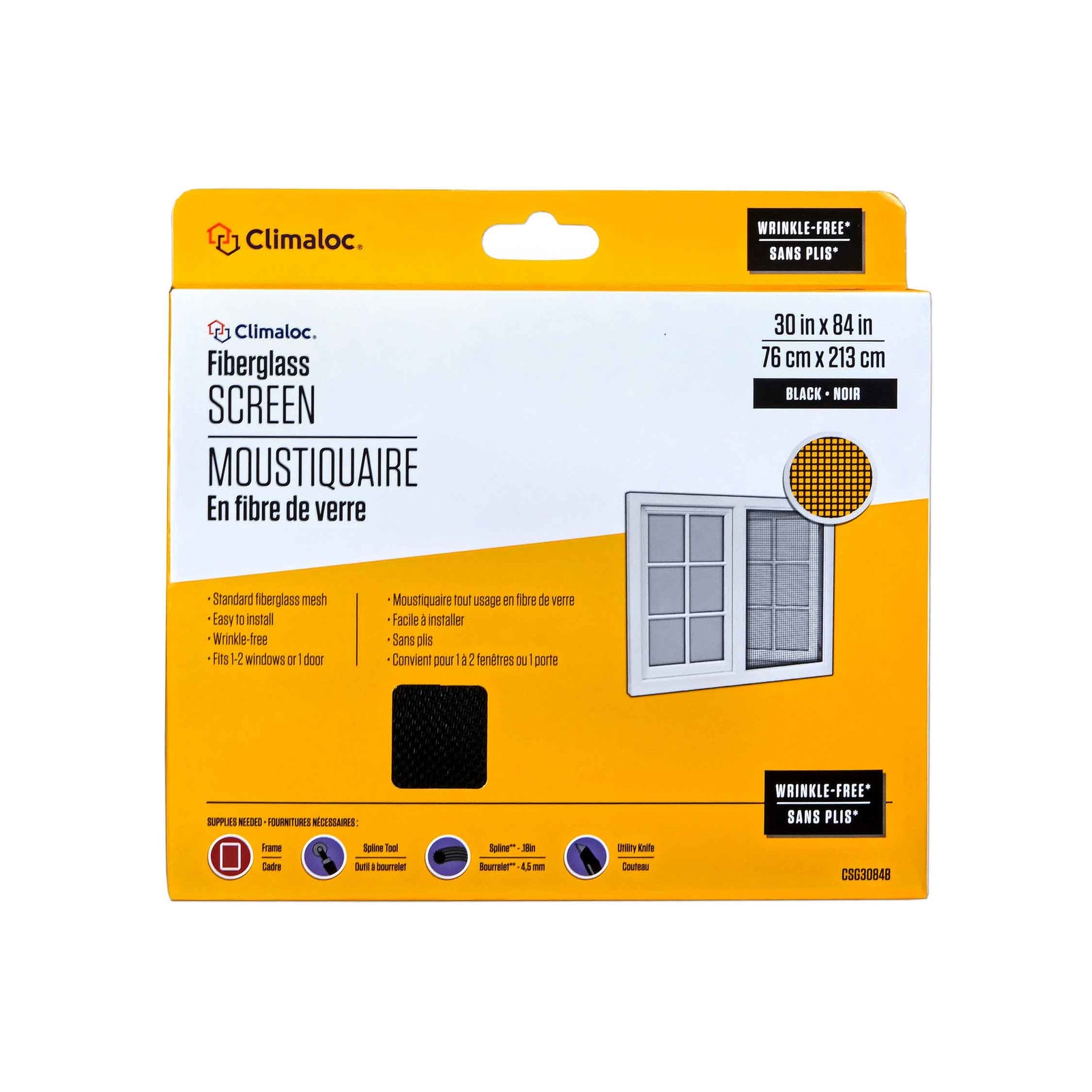 Moustiquaire en fibre de verre de 30" x 84", noire