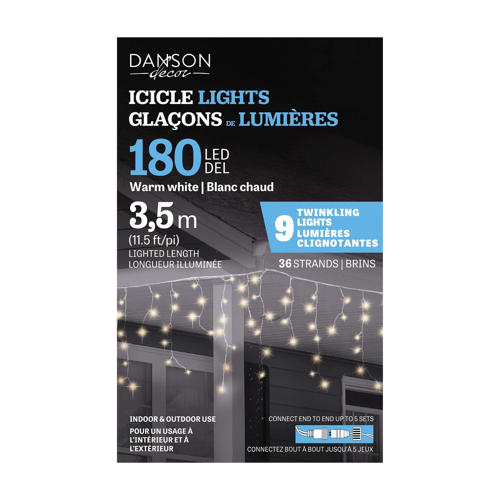 Glaçons de lumières de 180 DEL à éclairage blanc chaud, 3,5 m