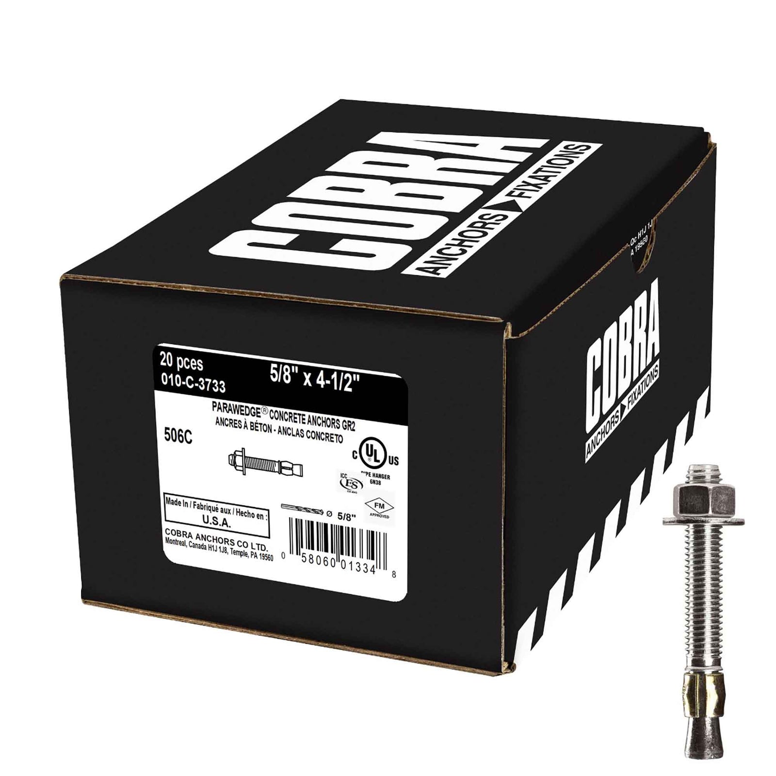 Ancrage à béton plaqué zinc Parawedge, 5/8" x 4-1/2" (20 unités)