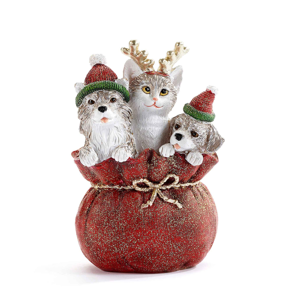 Figurine sac de jouets avec chat et chiens     