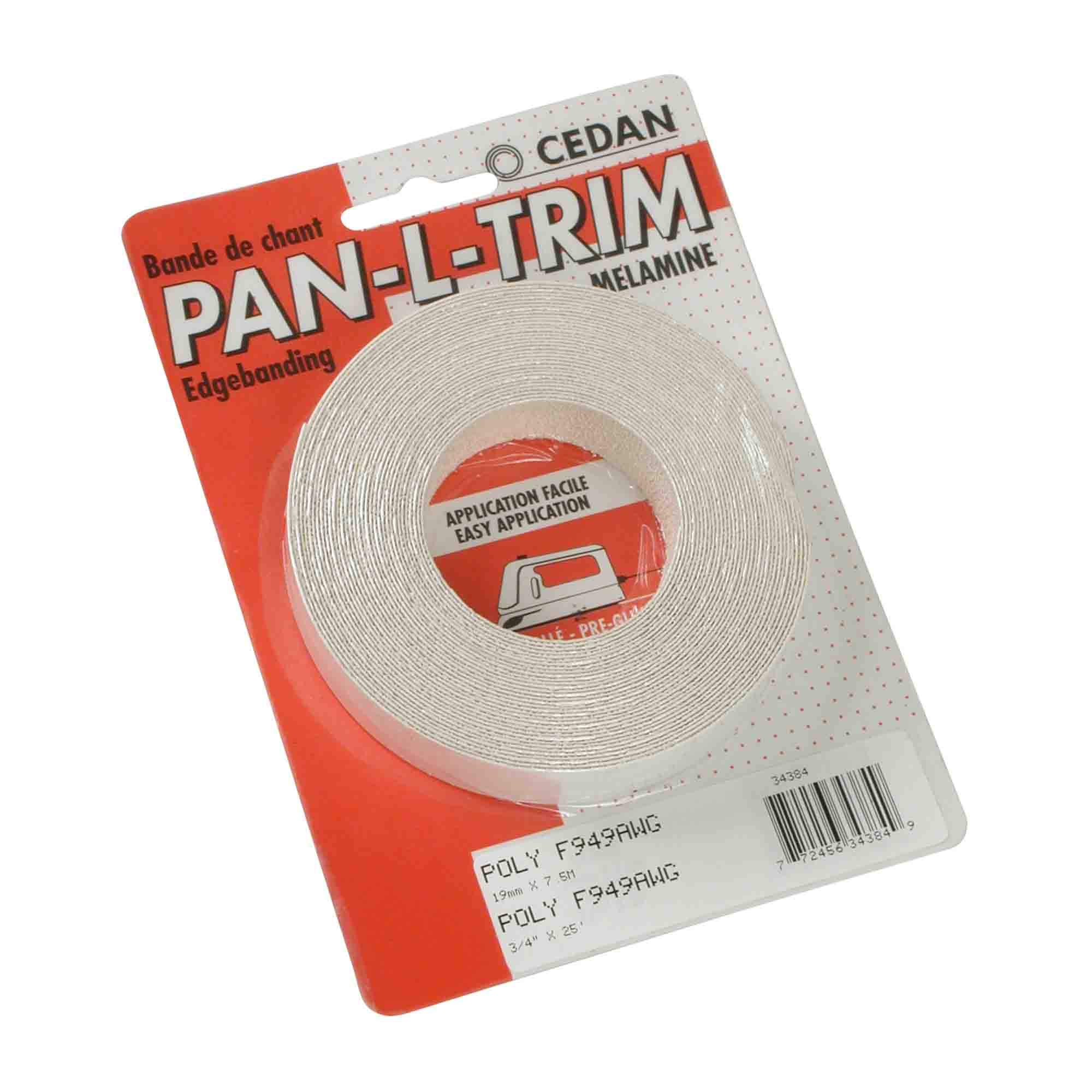 Bande de chant en polyester blanc frêne, 3/4" x 25'