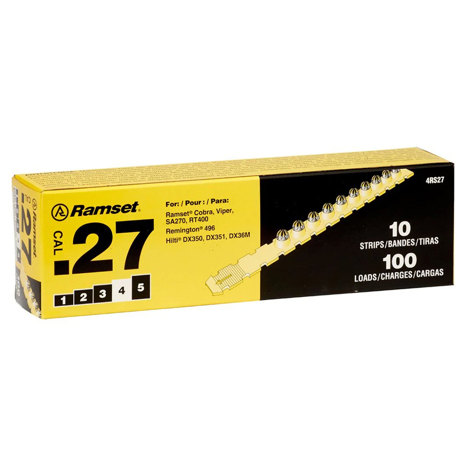 Cartouches jaunes sur bandes calibre .27, 10 bandes (100 unités)