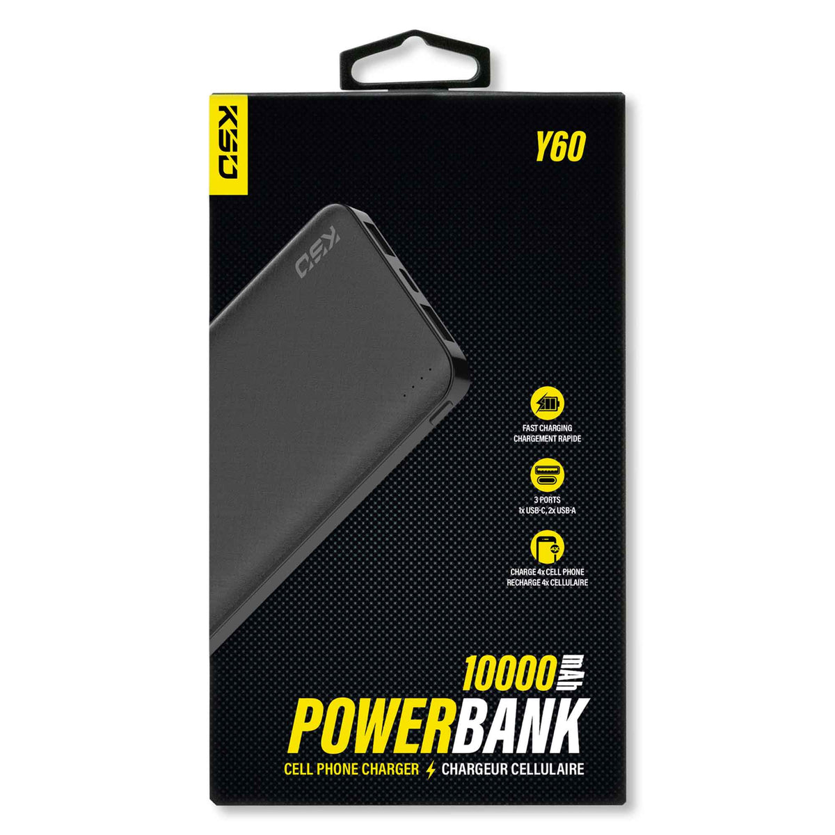 Chargeur de cellulaire portatif 10,000 Mha, 3 ports