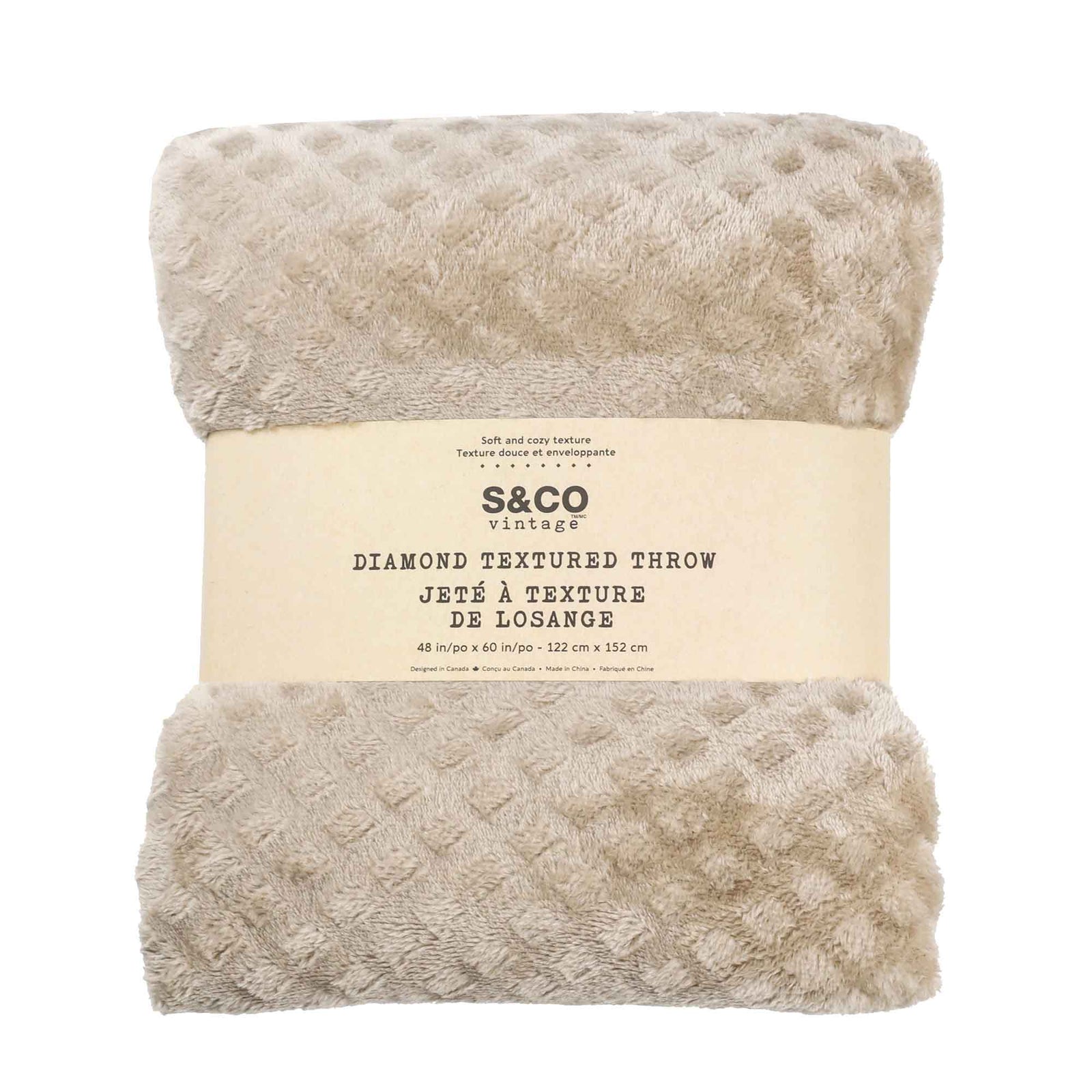 Jeté tricoté de 48" x 60" à texture en relief, ivoire