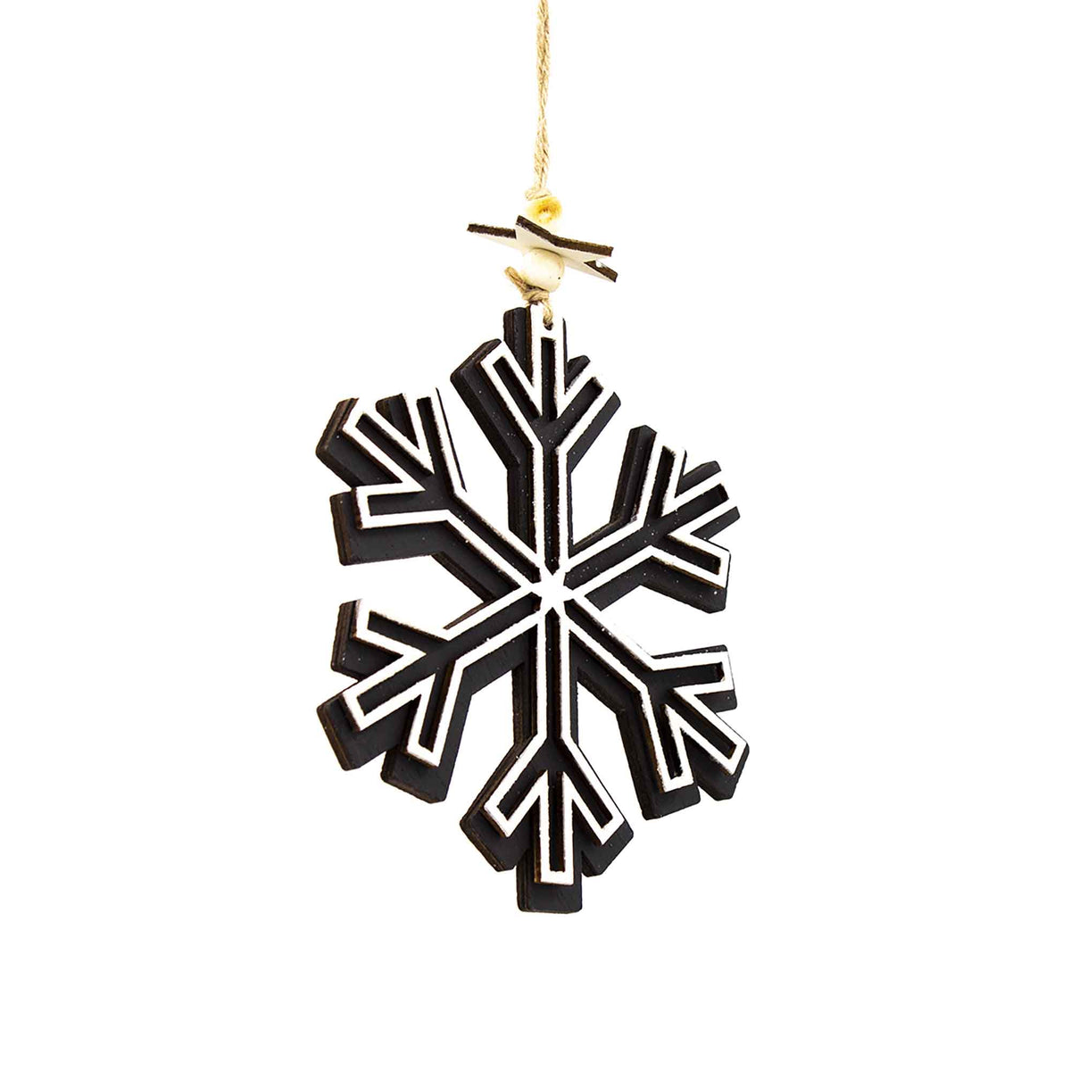 Ornement de flocon de neige en bois noir, 6''